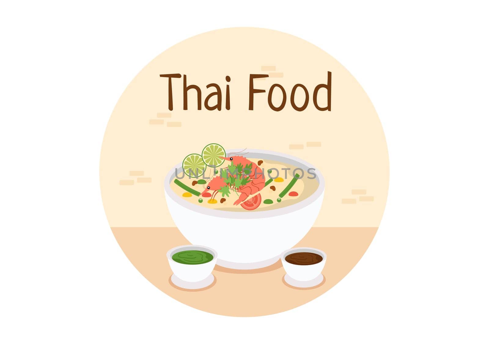 Traditional Thailand Food Template Cartoon Hand Drawn Illustration Various of Thai Cuisine Design