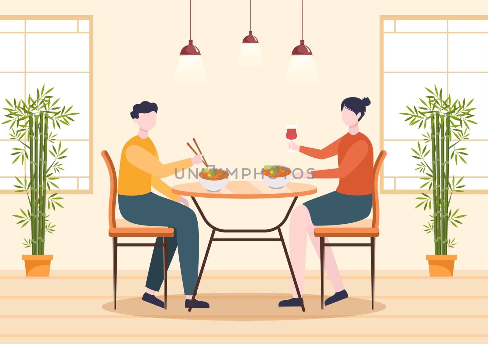 Traditional Thai Food Template Hand Drawn Cartoon Flat Illustration People Eating Thailand Cuisine in a Restaurant or Cafe Design