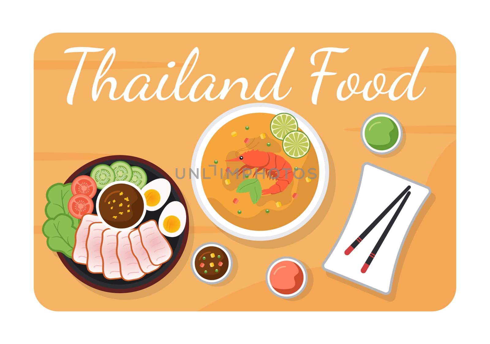 Traditional Thailand Food Template Cartoon Hand Drawn Illustration Various of Thai Cuisine Design