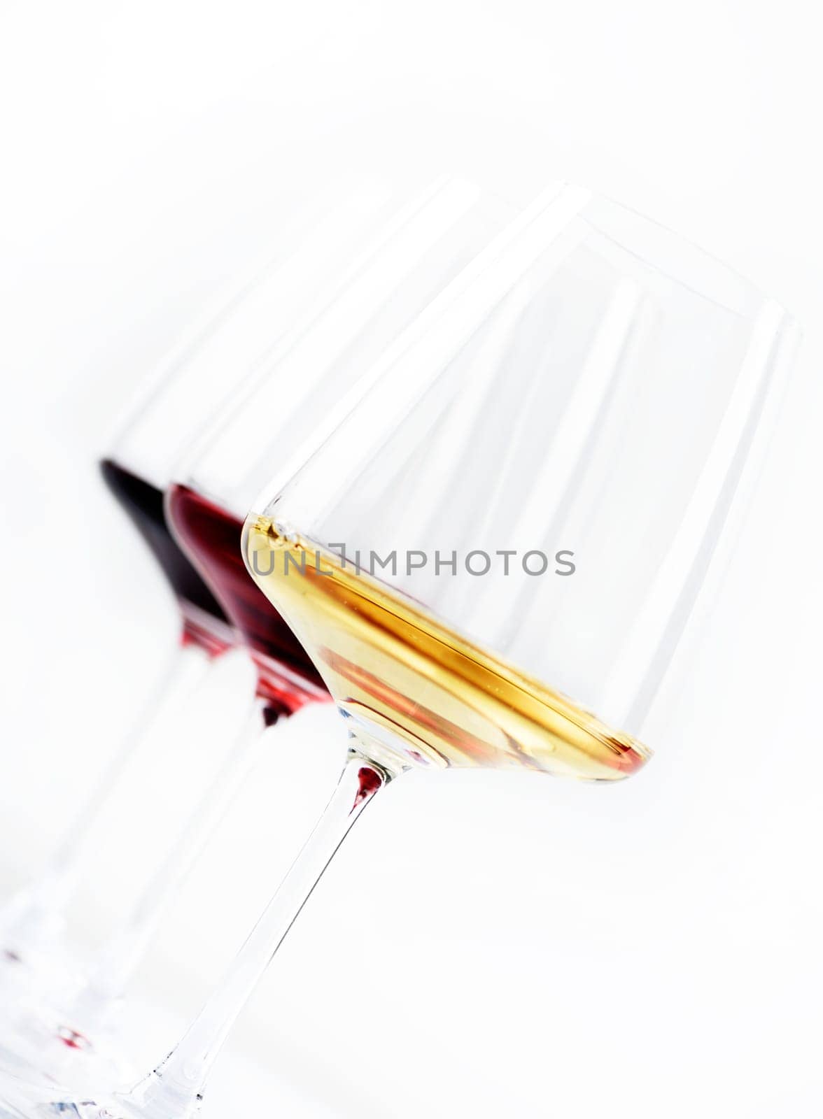 Three glass of red, rose and white wine isolated over white background. Wine card menu design.