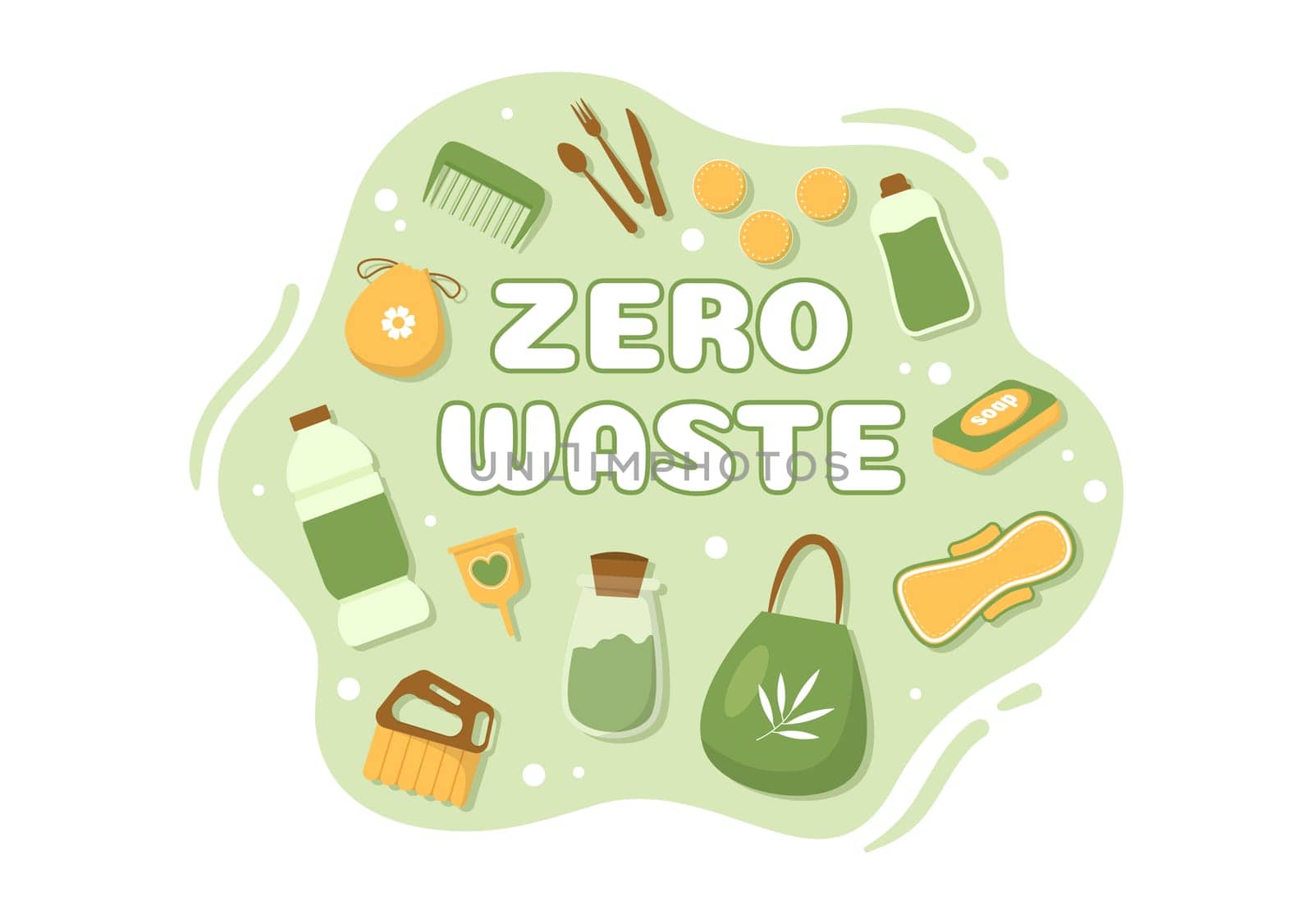 Zero Waste Template Hand Drawn Cartoon Flat Illustration with Durable and Reusable Items or Products to be Environmentally Friendly Design
