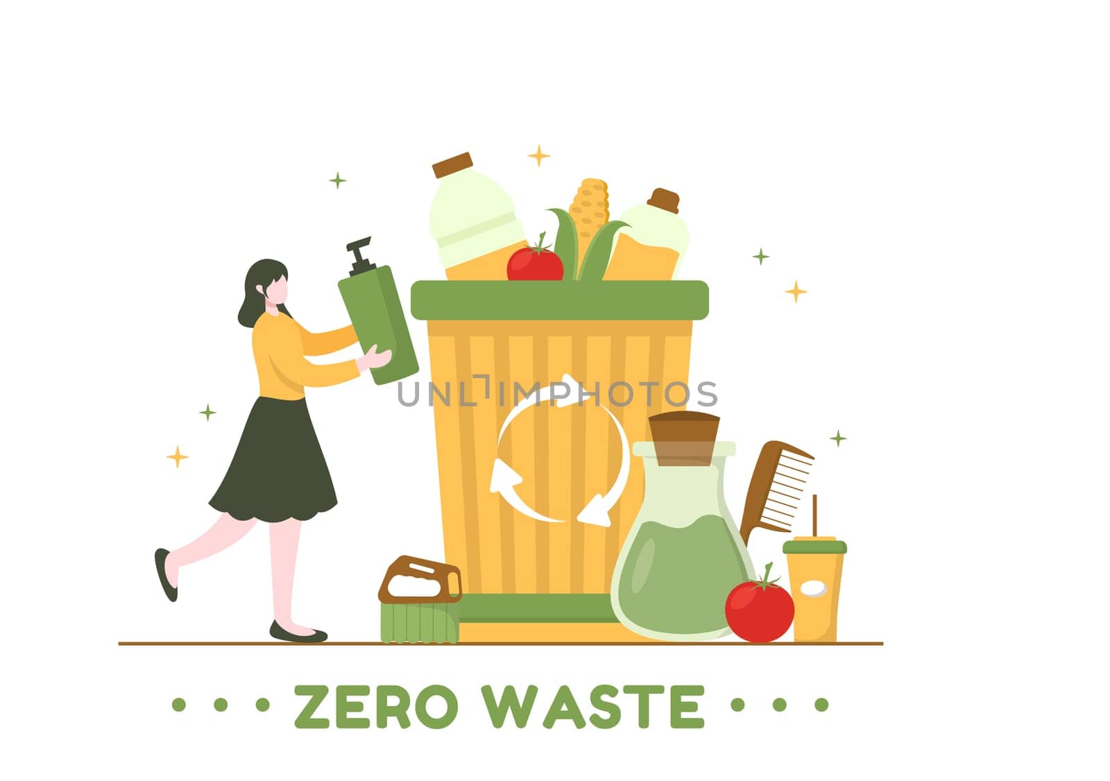Zero Waste Template Hand Drawn Cartoon Flat Illustration with Durable and Reusable Items or Products to be Environmentally Friendly Design