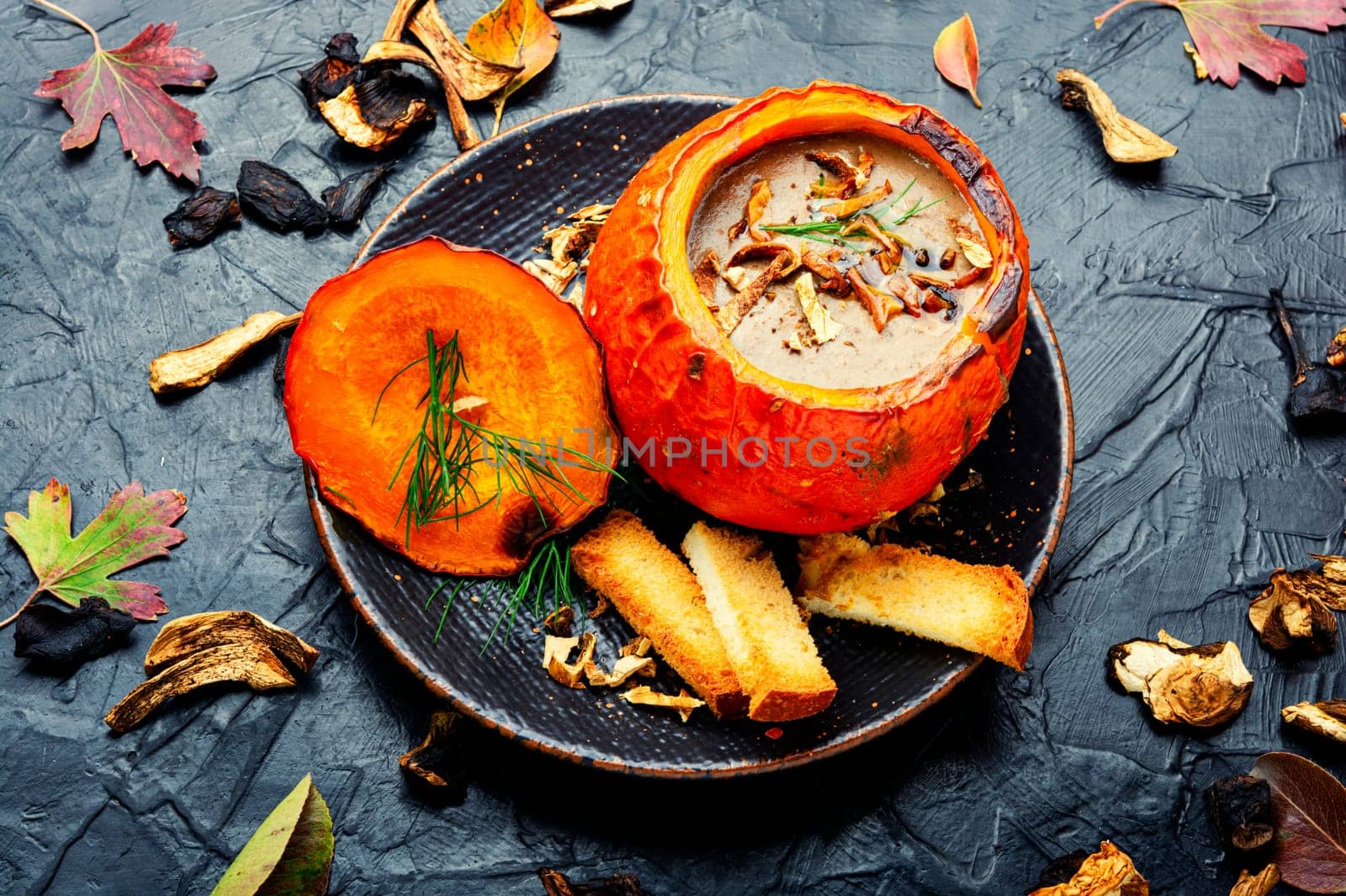 Homemade mushroom cream soup.Traditional lenten autumn soup
