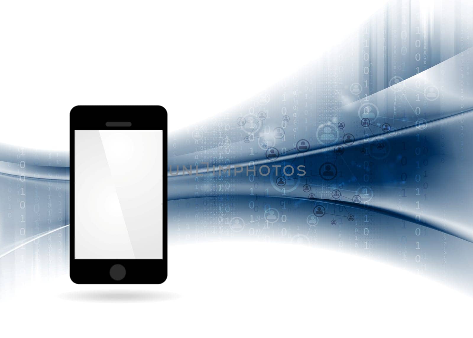 Technology vector waves abstract background with mobile phone