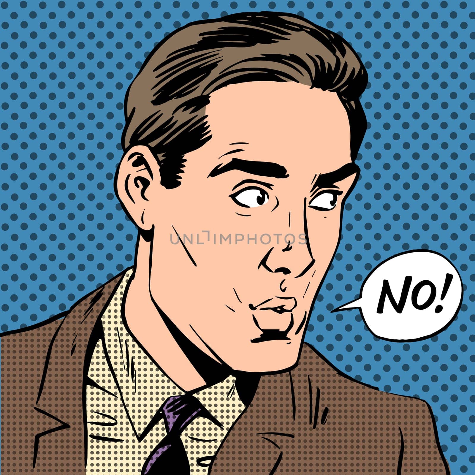 Elegant man says no pop art comics retro style Halftone. Imitation of old illustrations.
