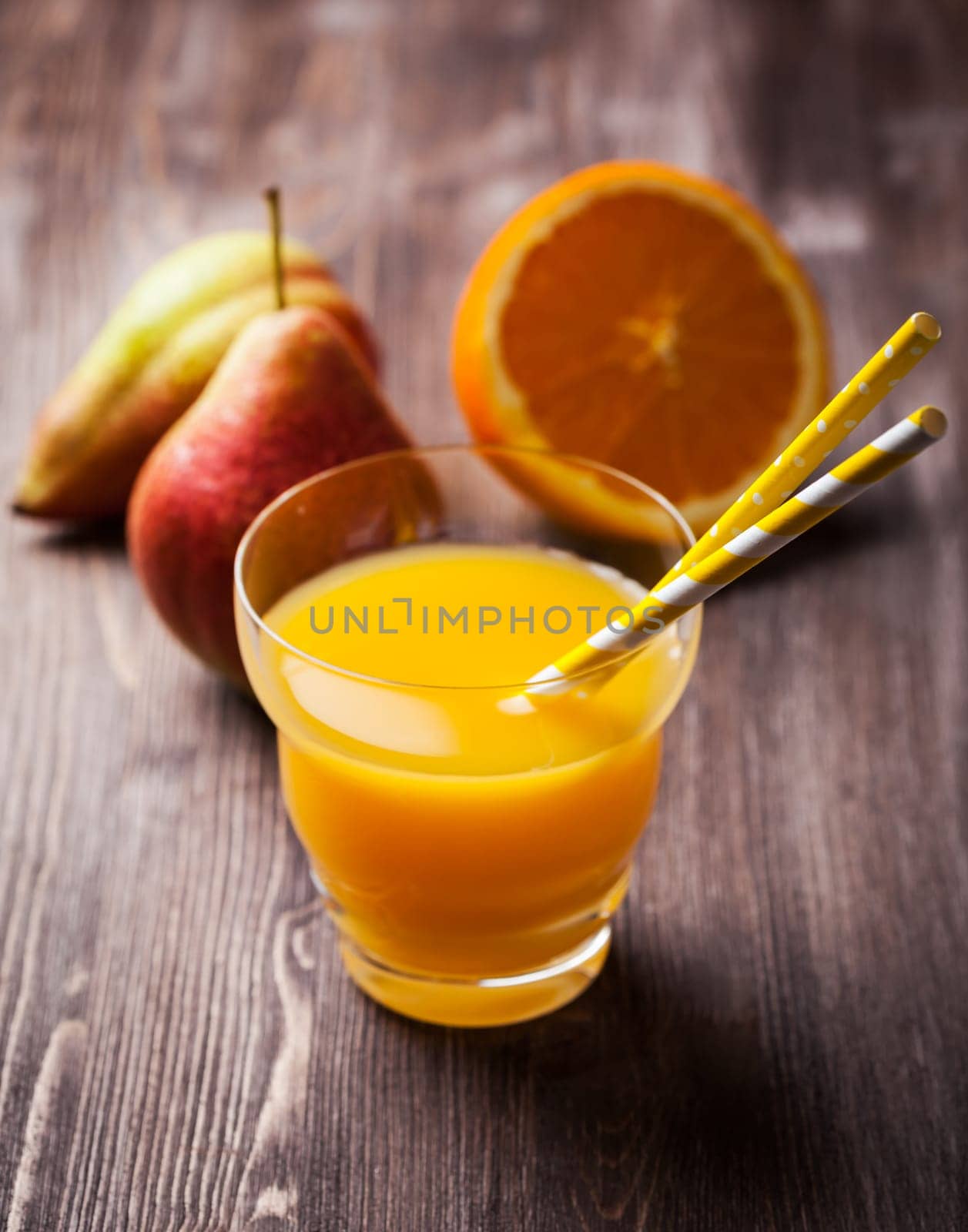 Delicious and healthy homemade smoothie with orange and pears