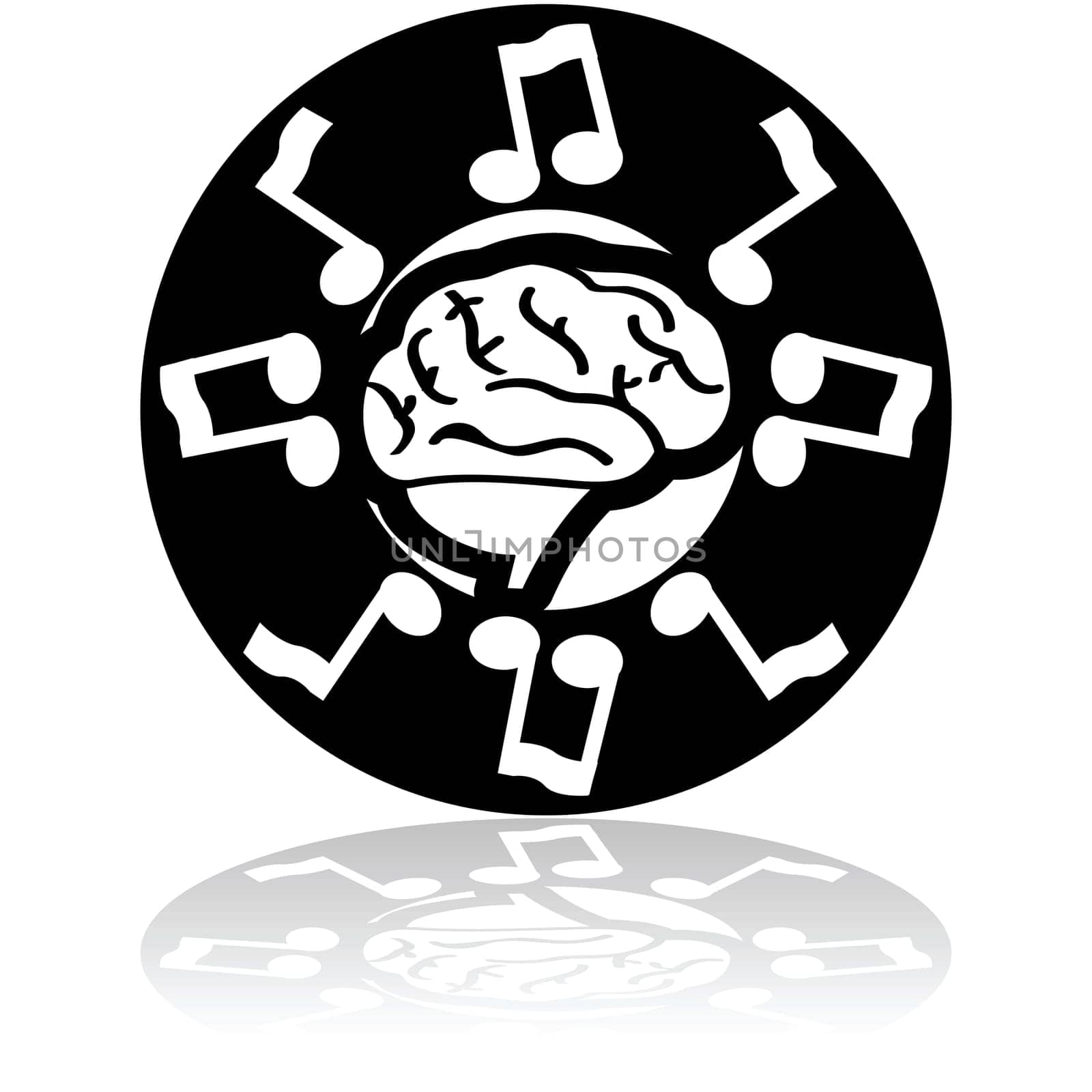 Concept illustration showing a brain surrounded by musical notes