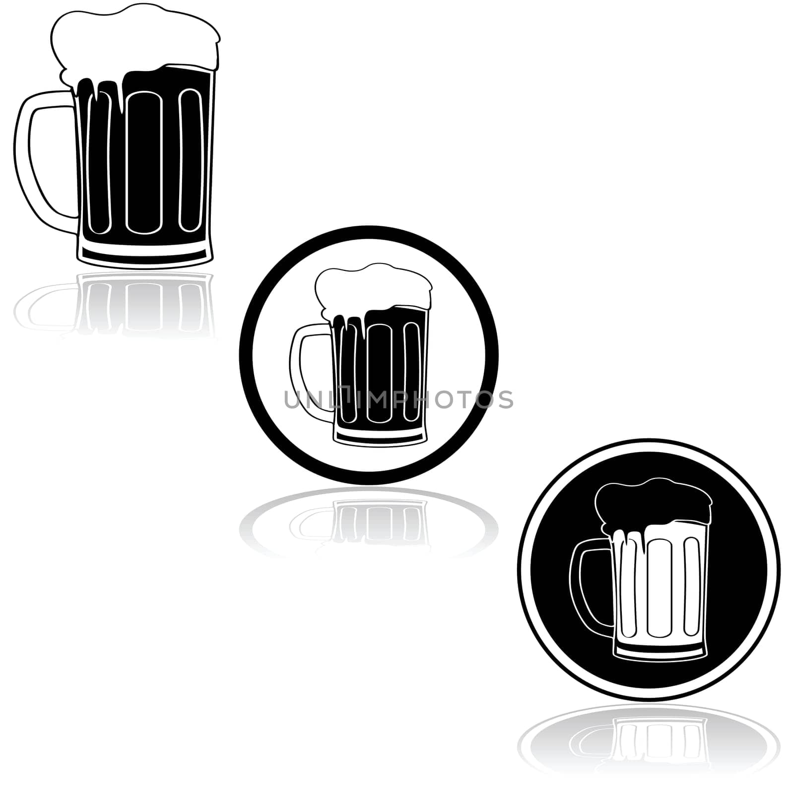 Icon set showing a black and white beer mug