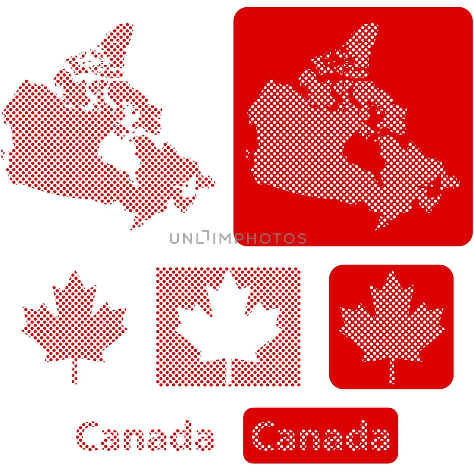 Concept illustration showing the map of Canada and the Canadian maple leaf made up of little circles