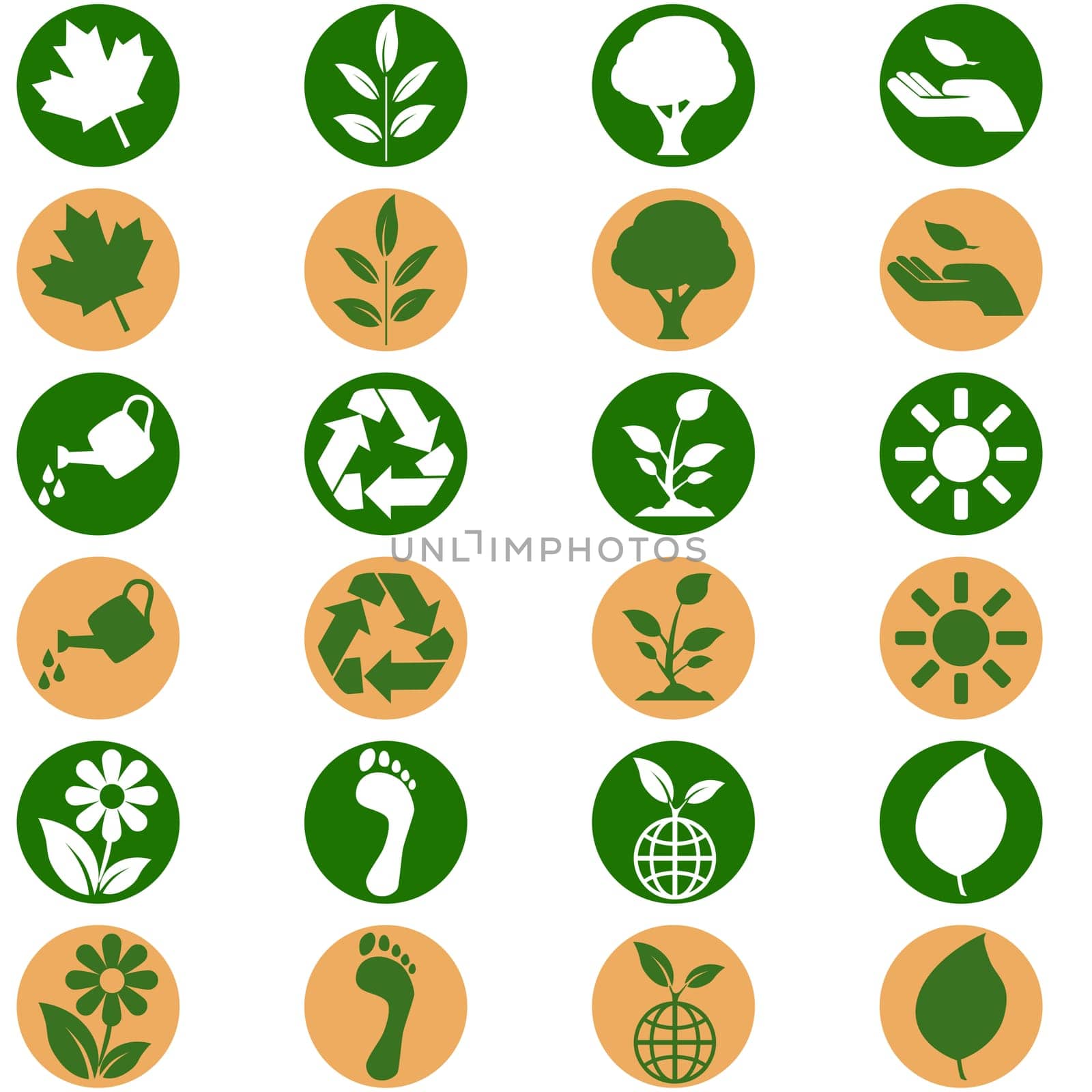 icon set showing environmental themed buttons in two different flat design color schemes.
