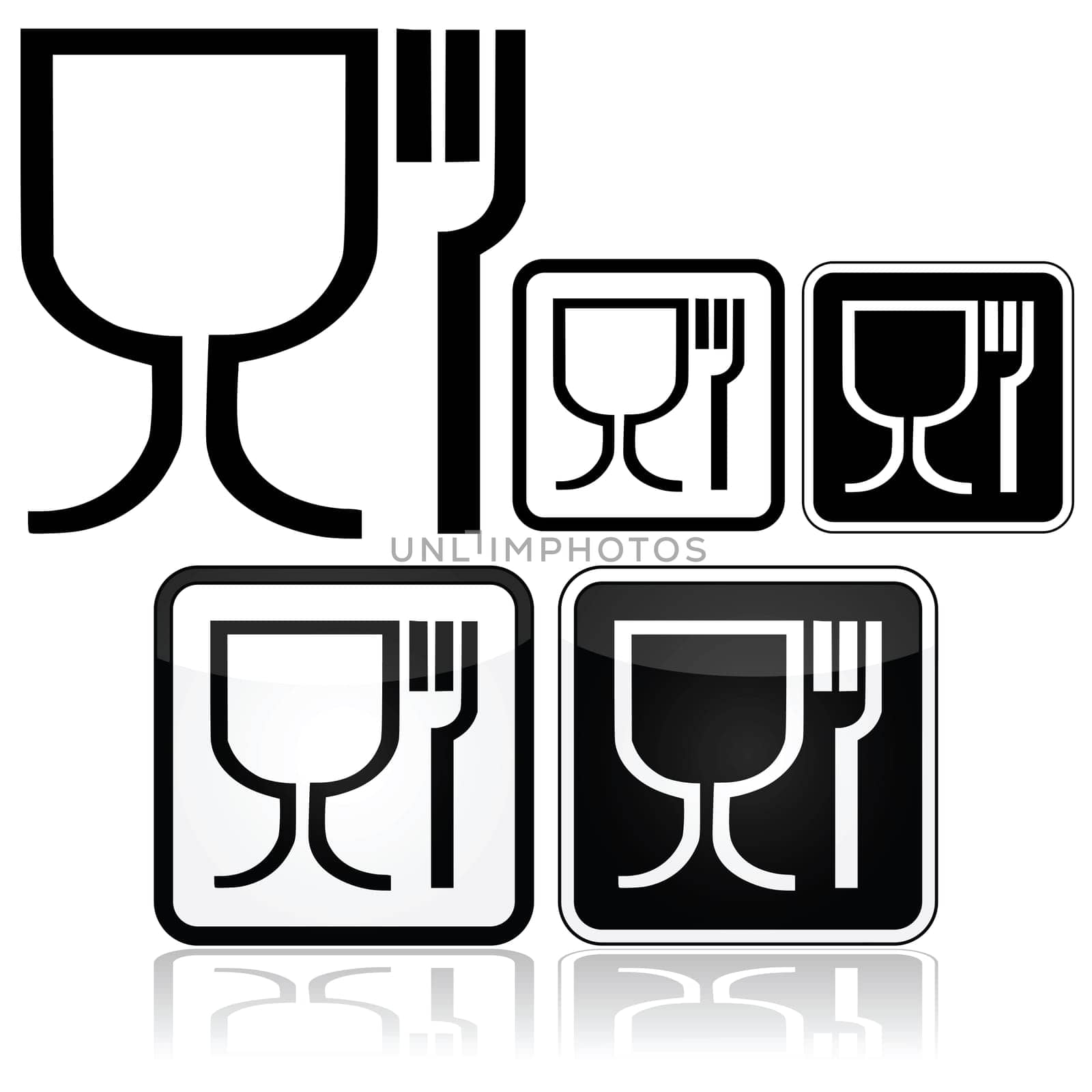 Icon set showing different design styles for the food safe symbol