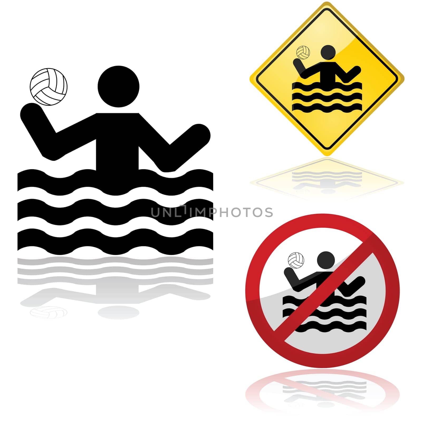 Icon set showing signs allowing or forbidding water polo practice