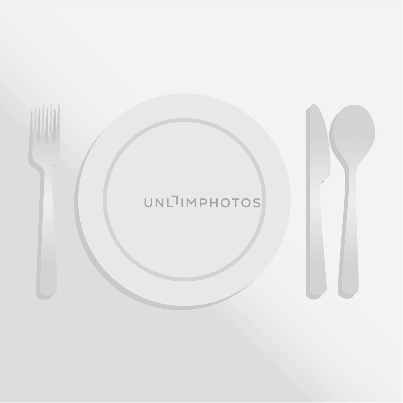 Gradient illustration showing a white plate and silver cutlery over a white tablecloth