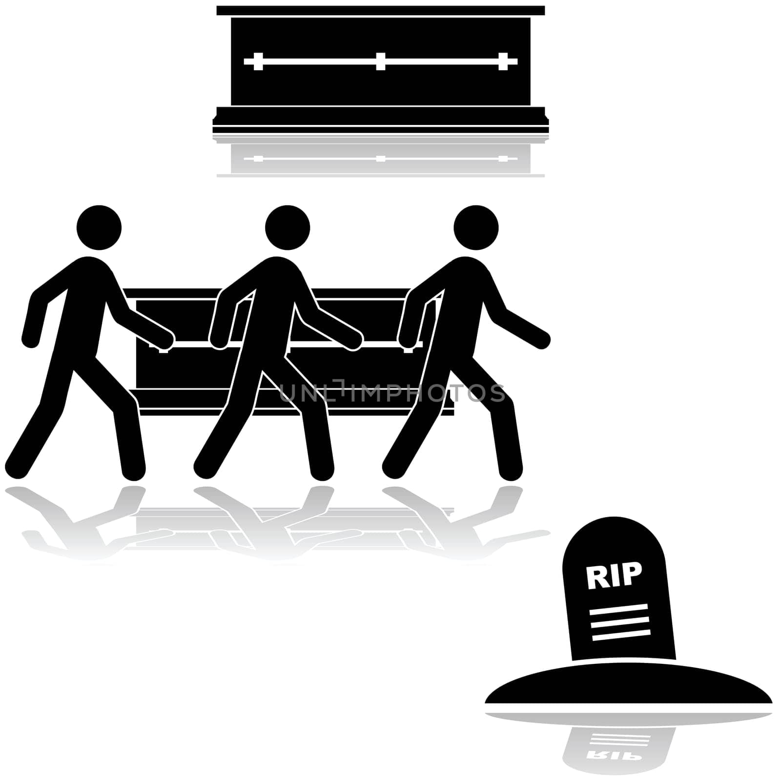 Icon set showing a casket and people carrying it to a burial site