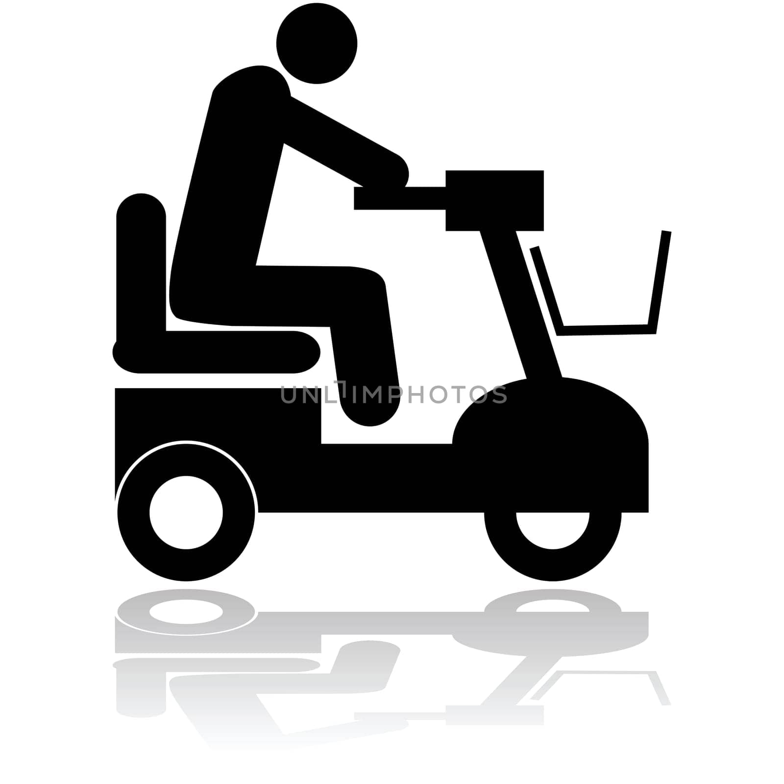 Icon illustration showing a person riding a motorized chair