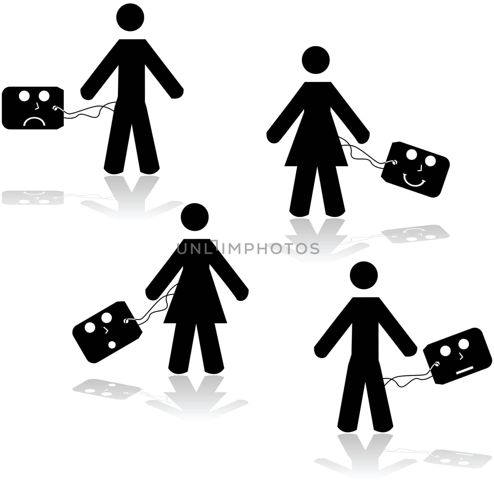 Concept illustration showing different people being tagged with different emotions