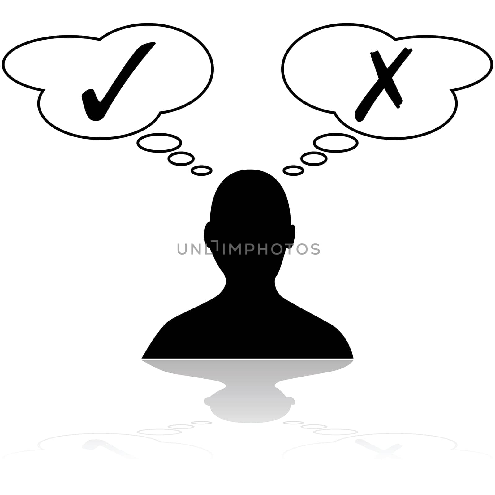 Concept illustration showing a person thinking about different options before making a decision