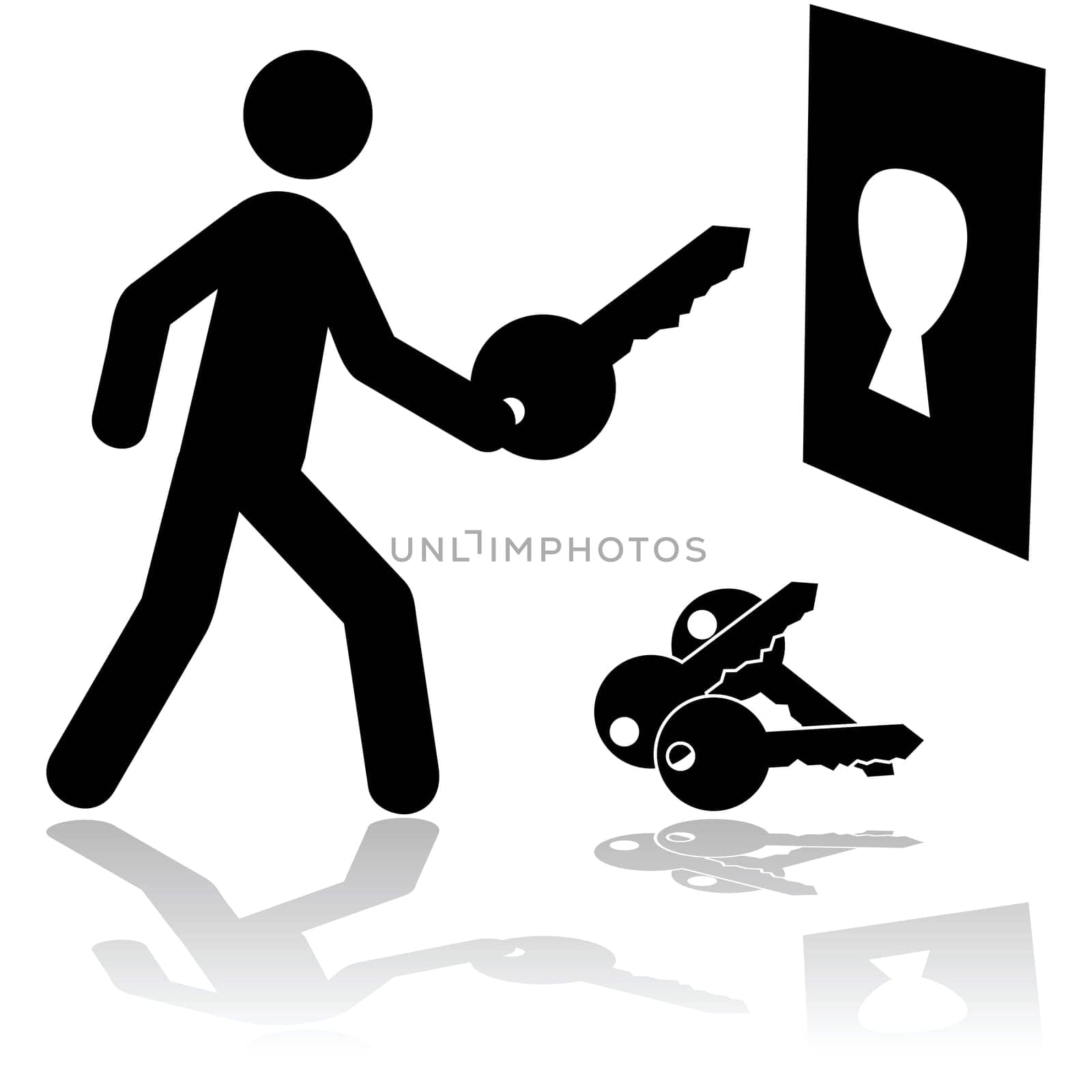 Concept illustration showing a person holding the right key to open a lock