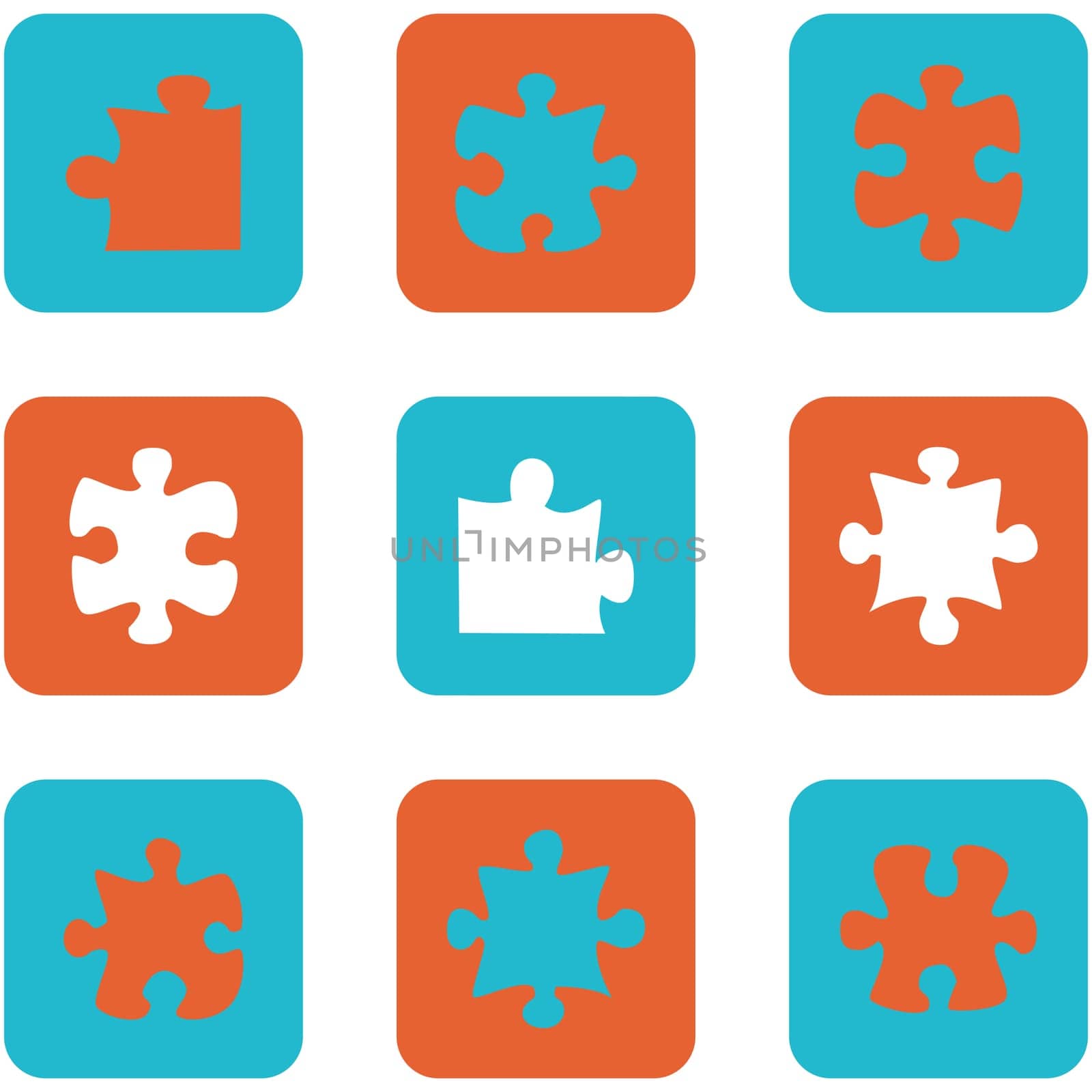 Icon set showing flat design buttons with puzzle pieces