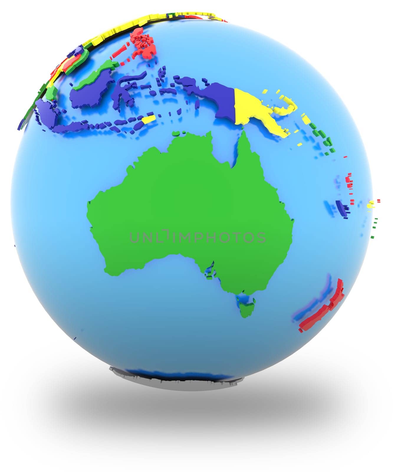 Political map of Australia  with countries in four colours, isolated on white background.