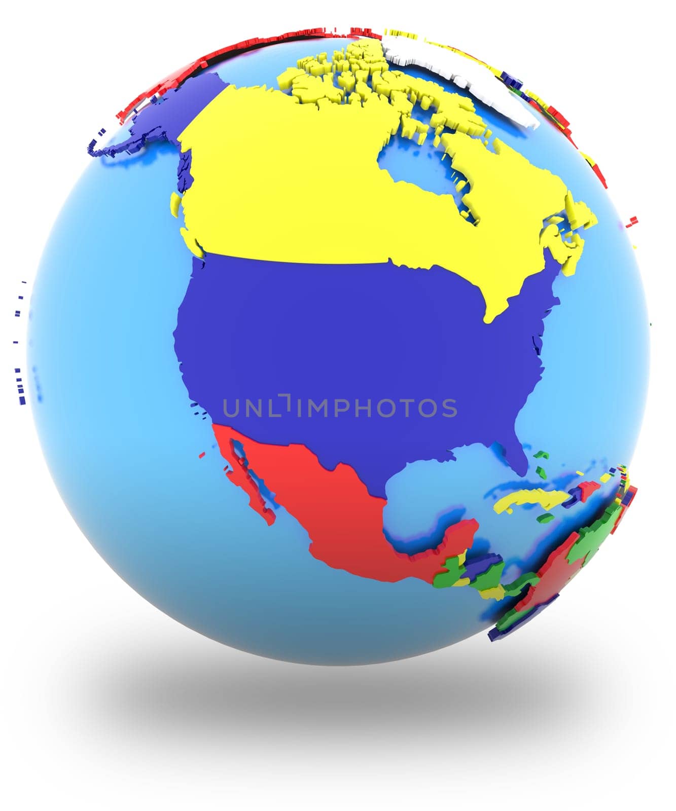 North America, political map of the world with countries in four colours, isolated on white background.