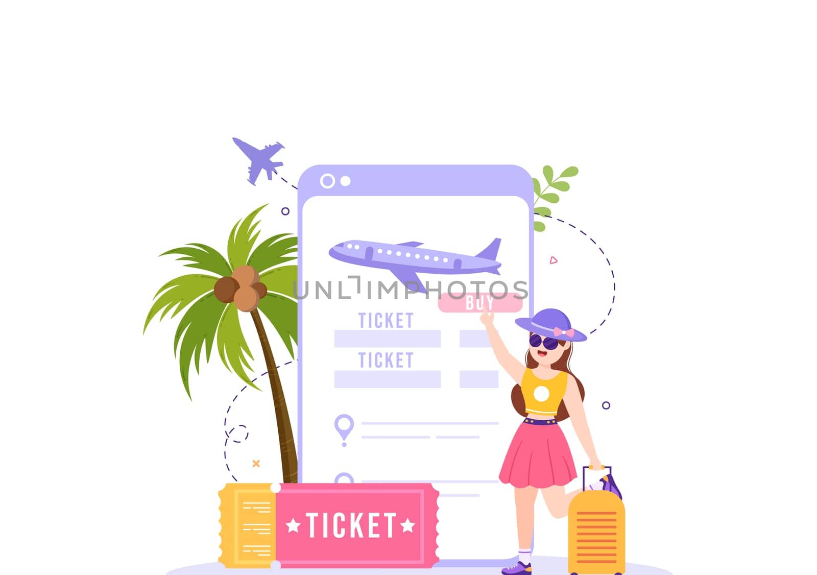 Ticket Travel Online Booking Service App on Smartphone Template Hand Drawn Cartoon Flat Illustration for Trip Planning