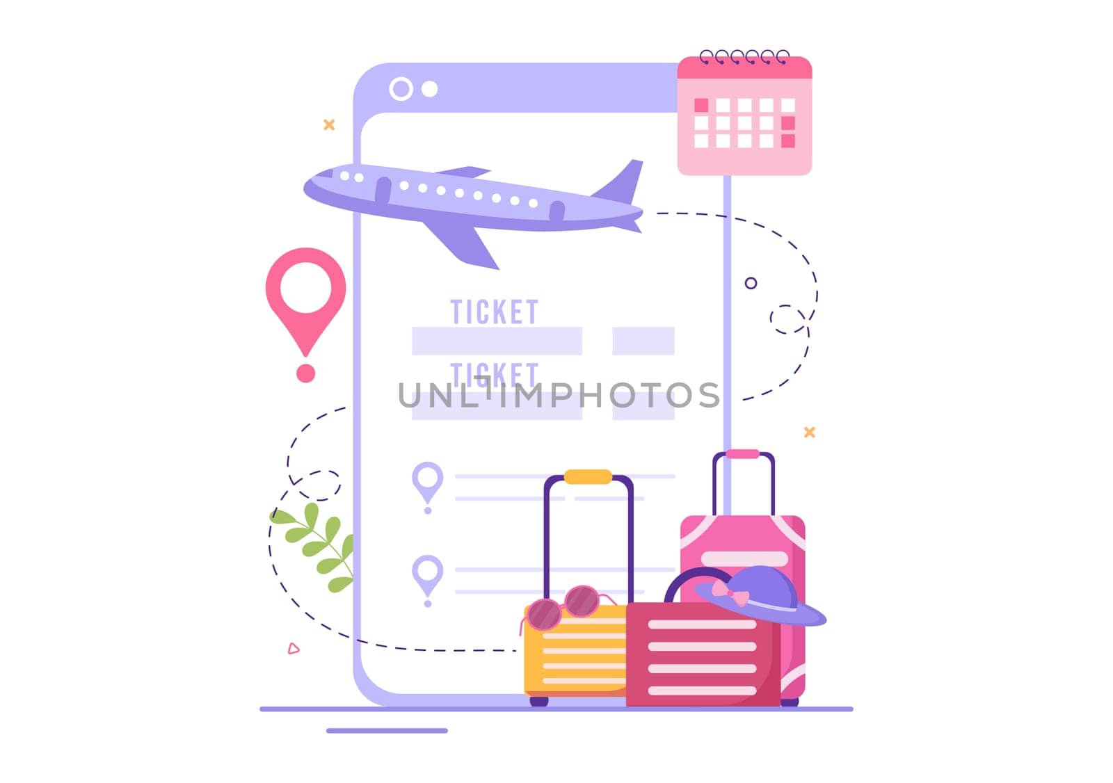 Ticket Travel Online Booking Service App on Smartphone Template Hand Drawn Cartoon Flat Illustration for Trip Planning