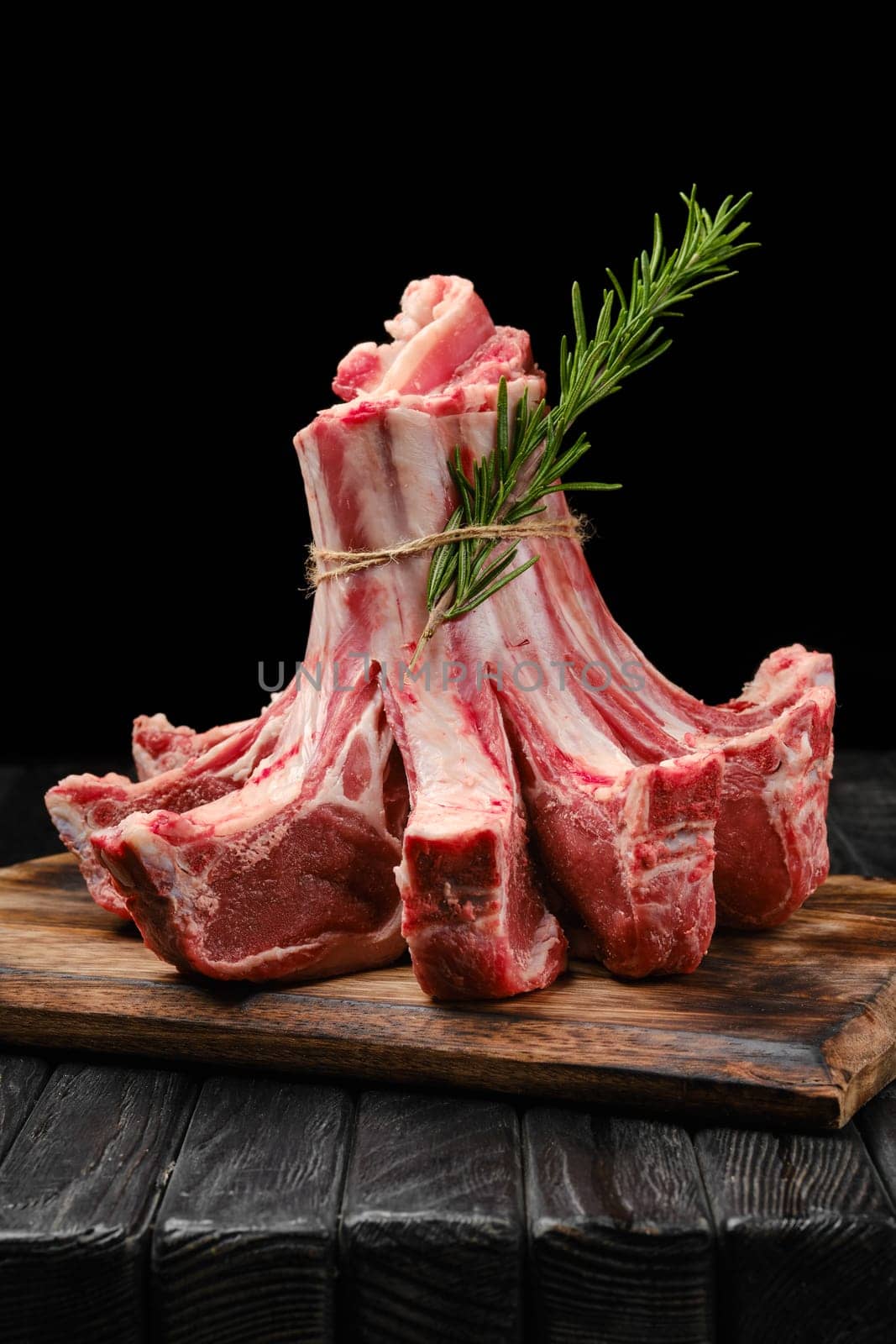 Raw fresh lamb crown roast, closeup