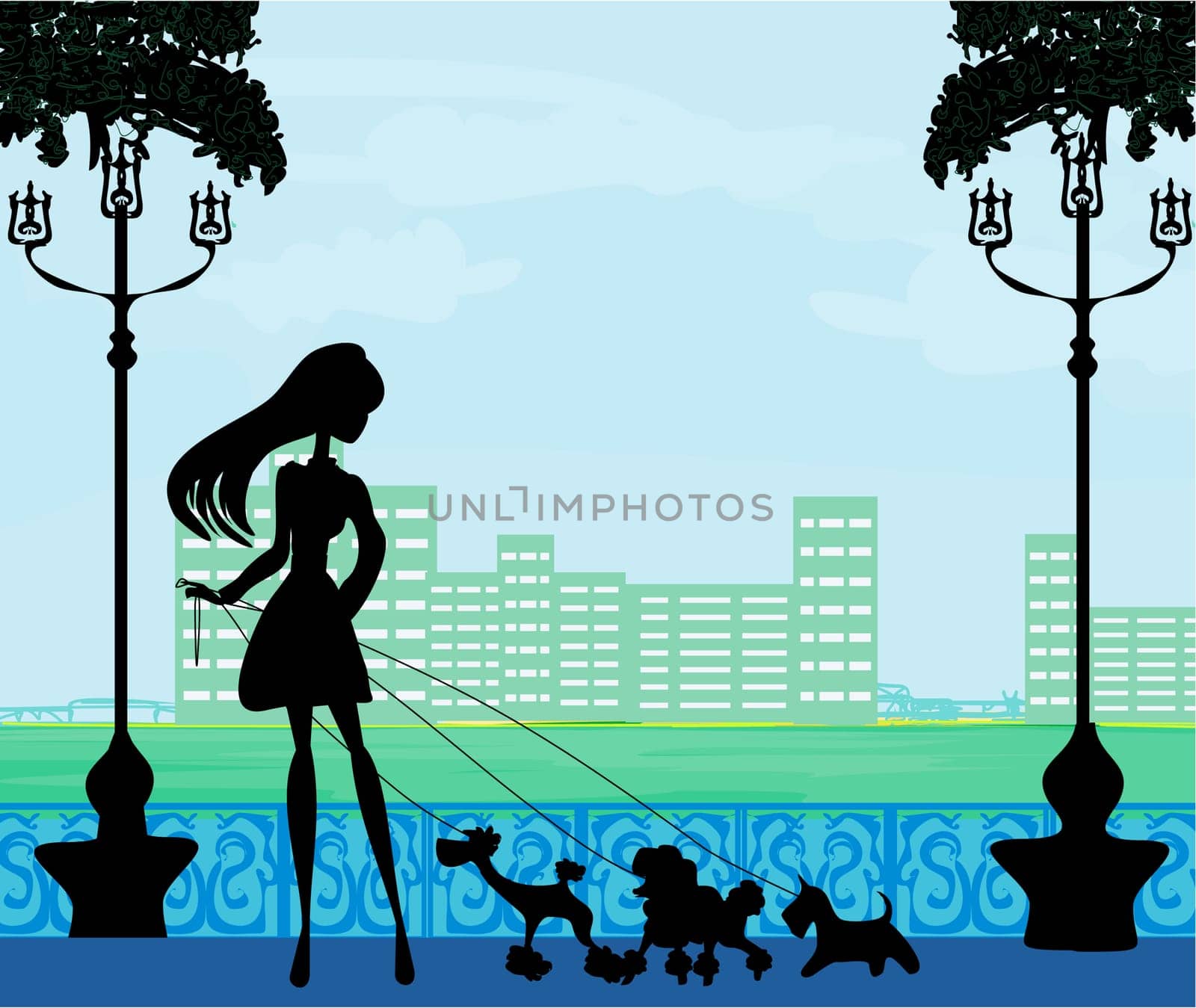 Pretty girl walking the dogs