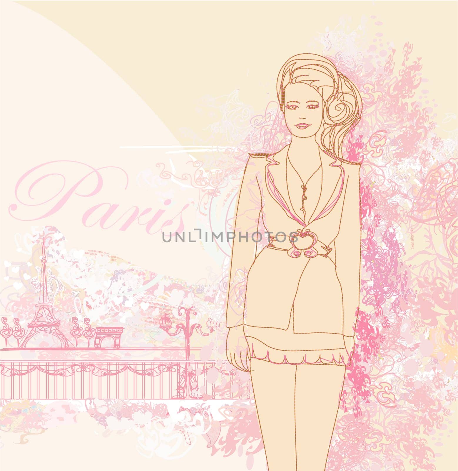 beautiful women Shopping in Paris - vector card