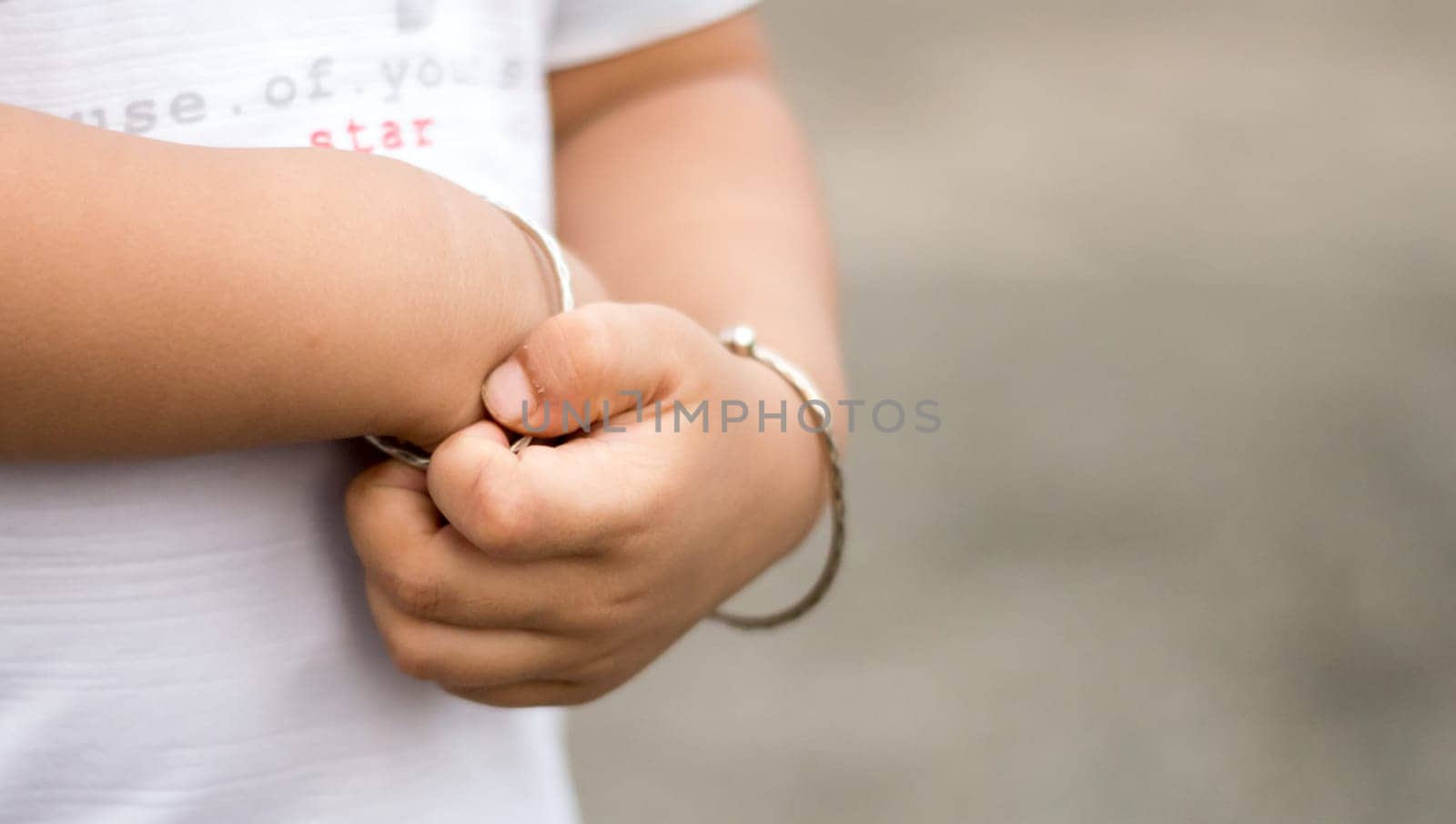 Baby hand close up on isolated background. Copy space for text.