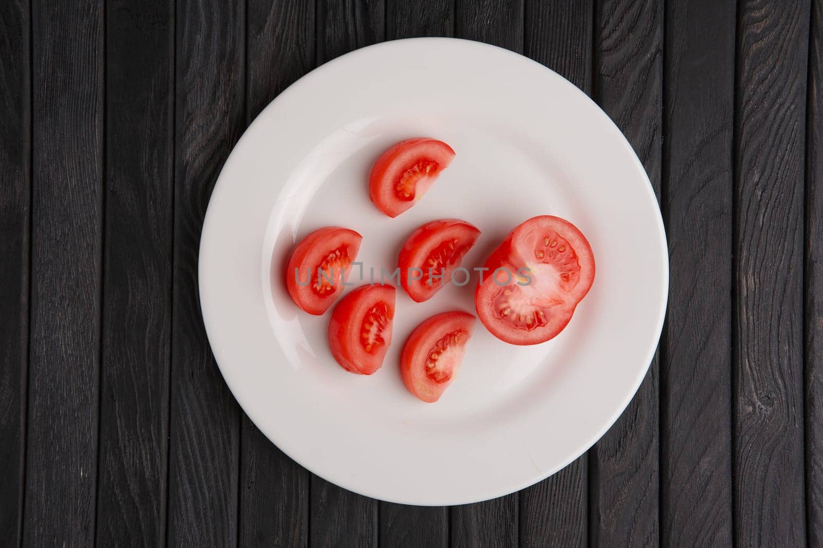 top view of plate with tomato
