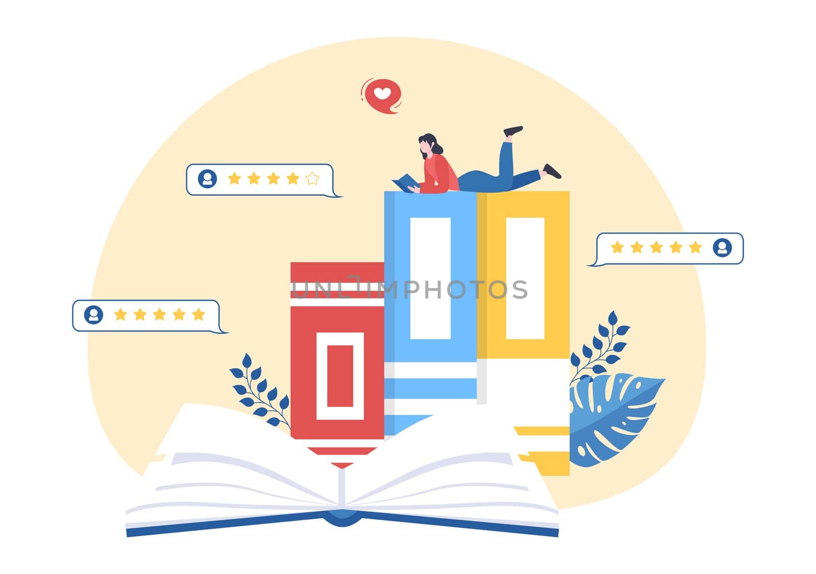 Book Review Template Hand Drawn Cartoon Flat Illustration with Reader Feedback for Analysis, Rating, Satisfaction and Comments About Publications