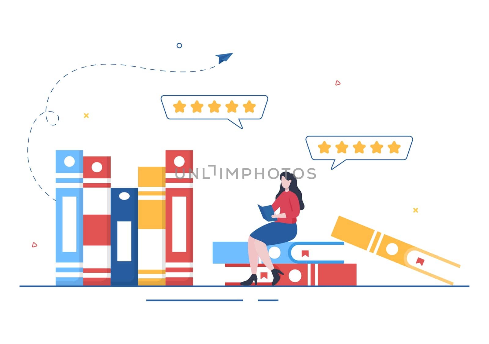 Book Review Template Hand Drawn Cartoon Flat Illustration with Reader Feedback for Analysis, Rating, Satisfaction and Comments About Publications