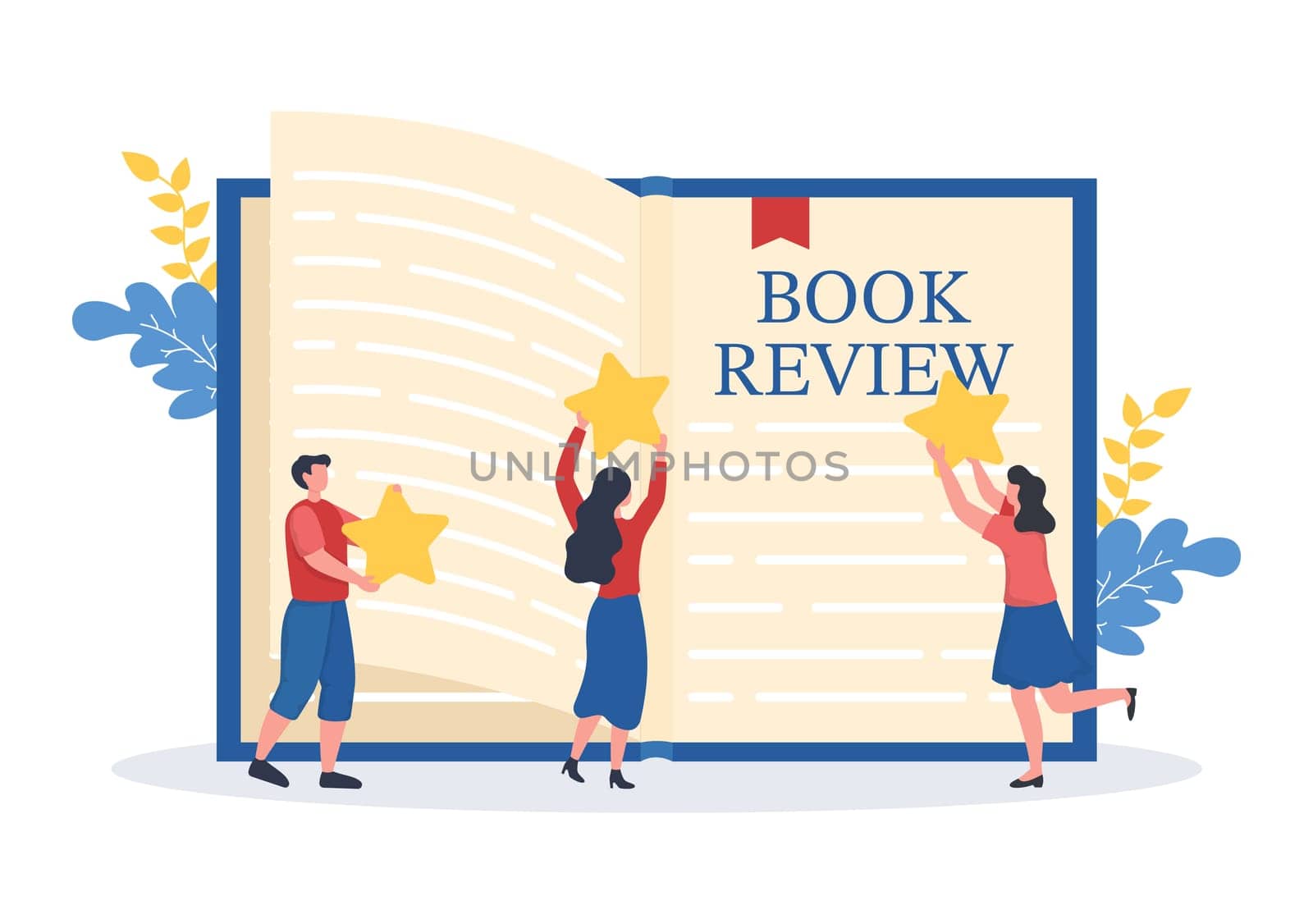 Book Review Template Hand Drawn Cartoon Flat Illustration with Reader Feedback for Analysis, Rating, Satisfaction and Comments About Publications