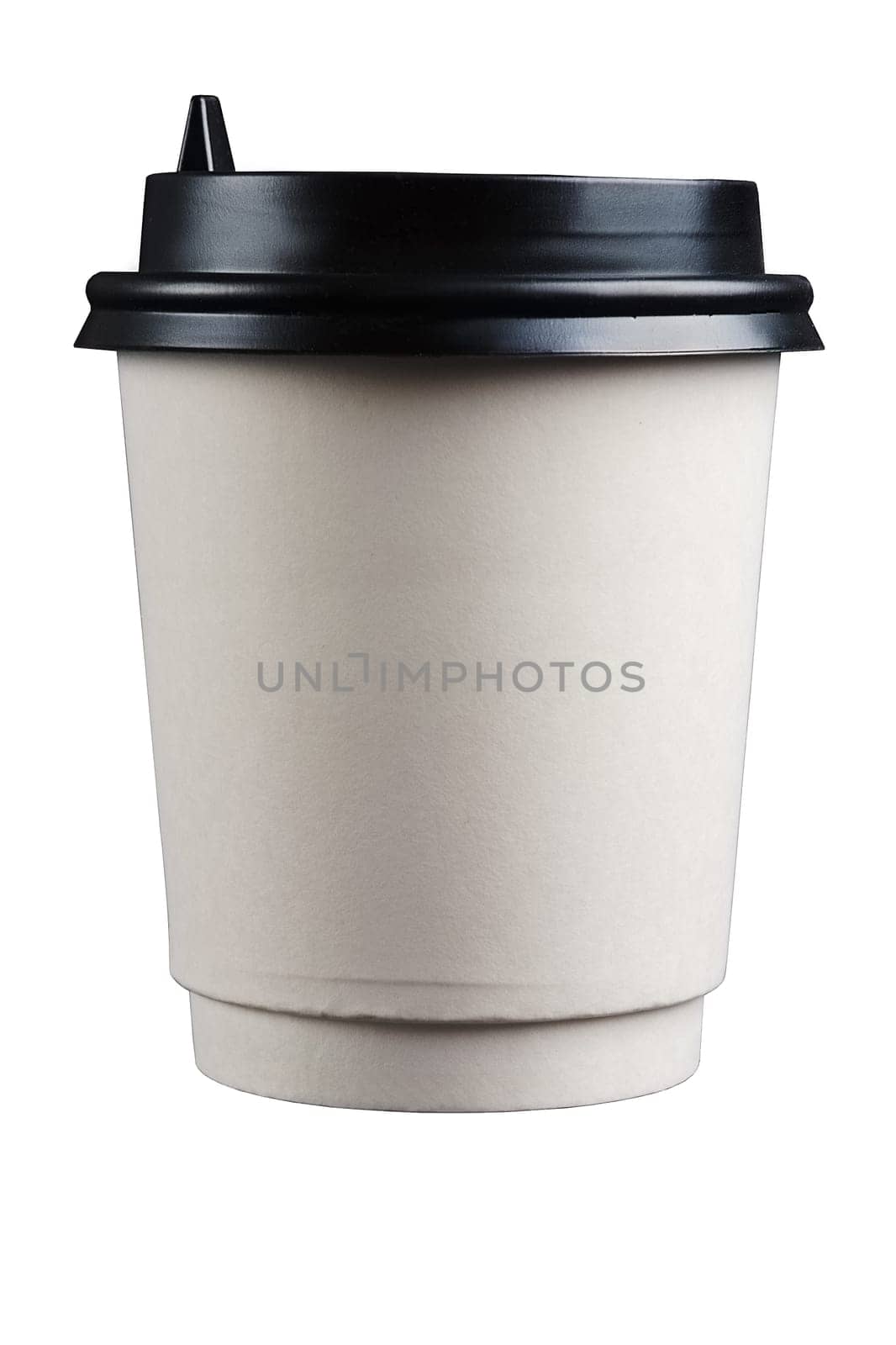 White cardboard cup with black lid isolated