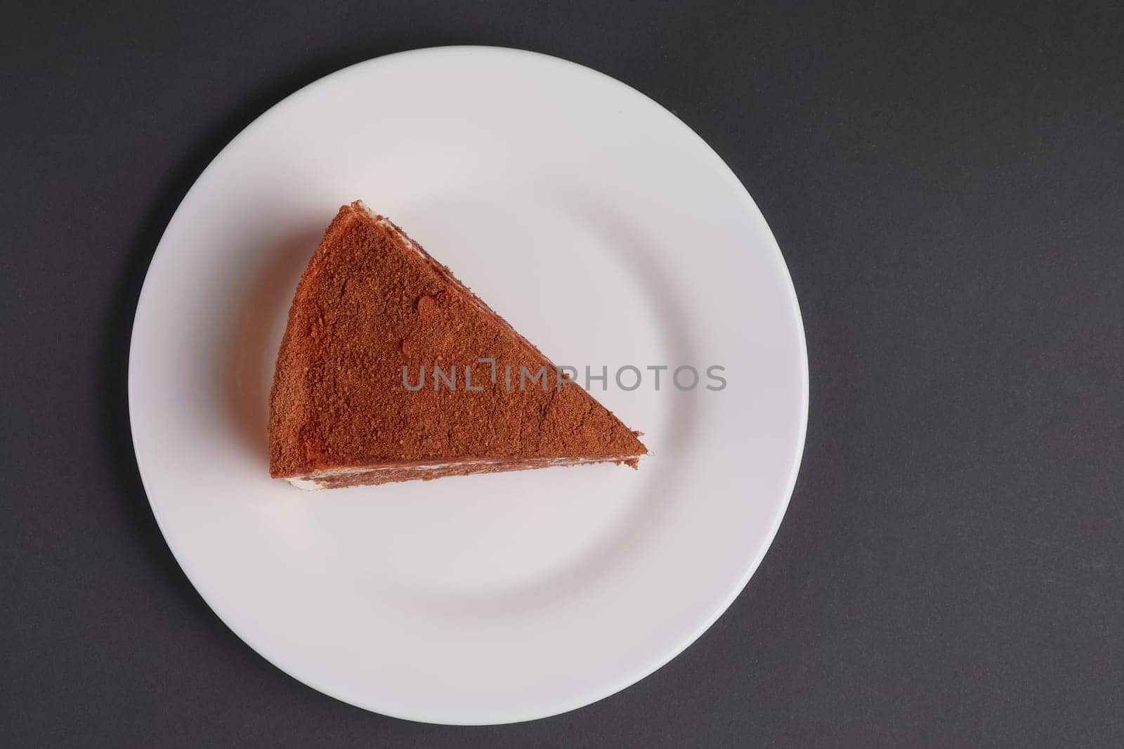 Top view of chocolate biscuit cake