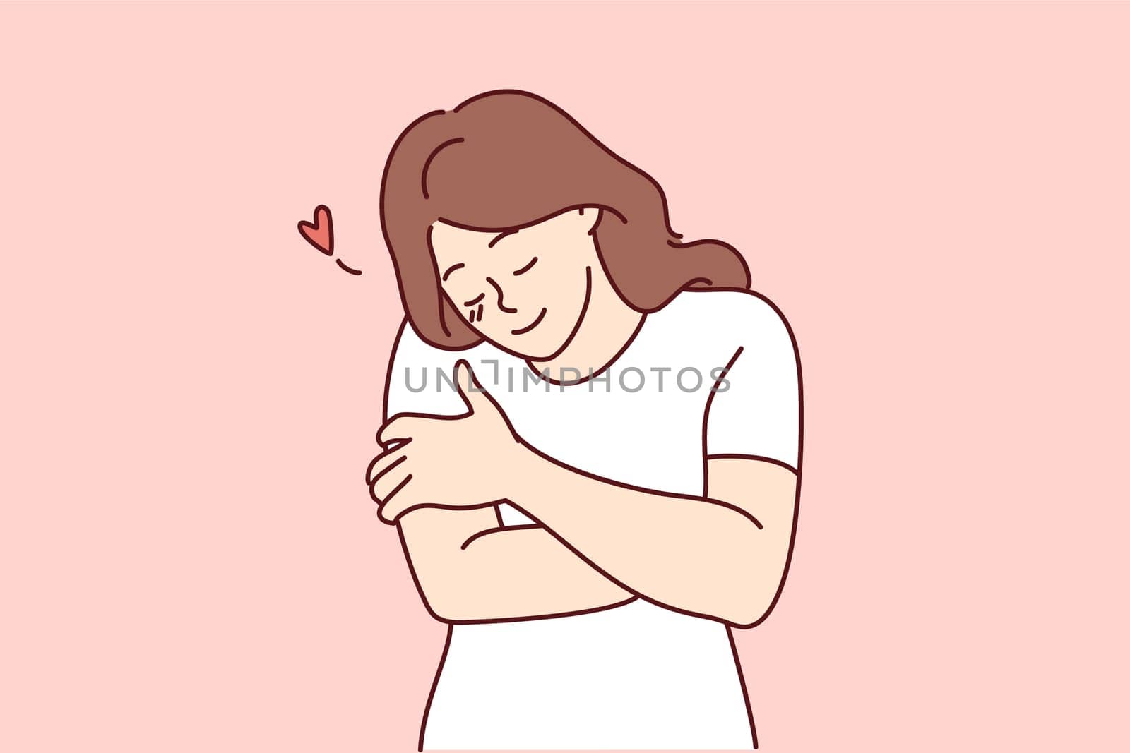 Happy girl hug herself