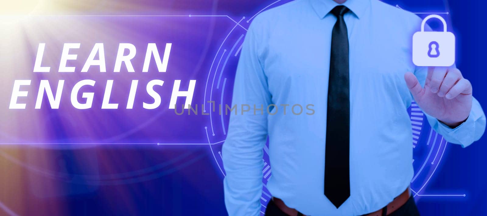 Conceptual caption Learn English, Business idea Universal Language Easy Communication and Understand