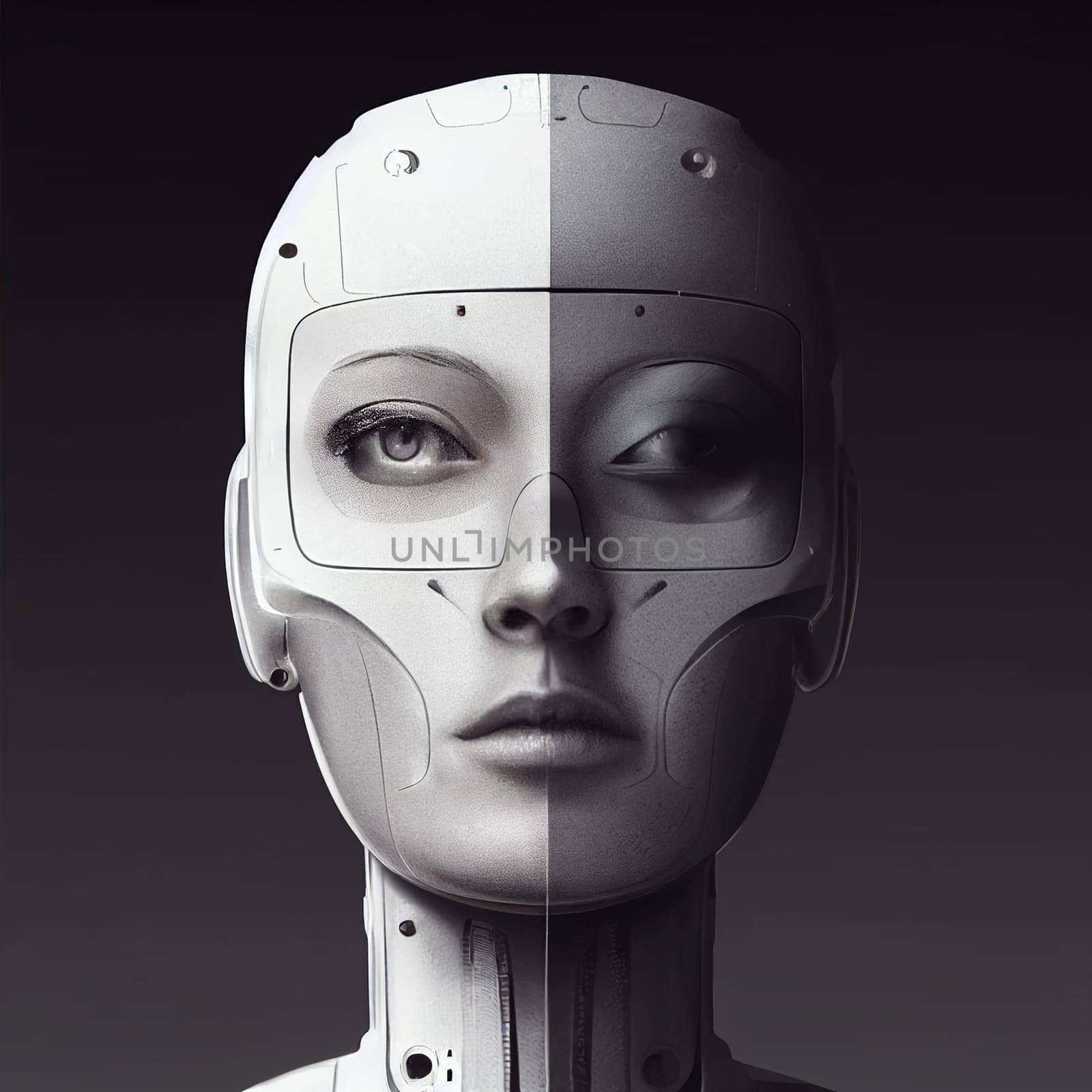 Illustration of an artificial intelligence robot, futuristic cyborg technology