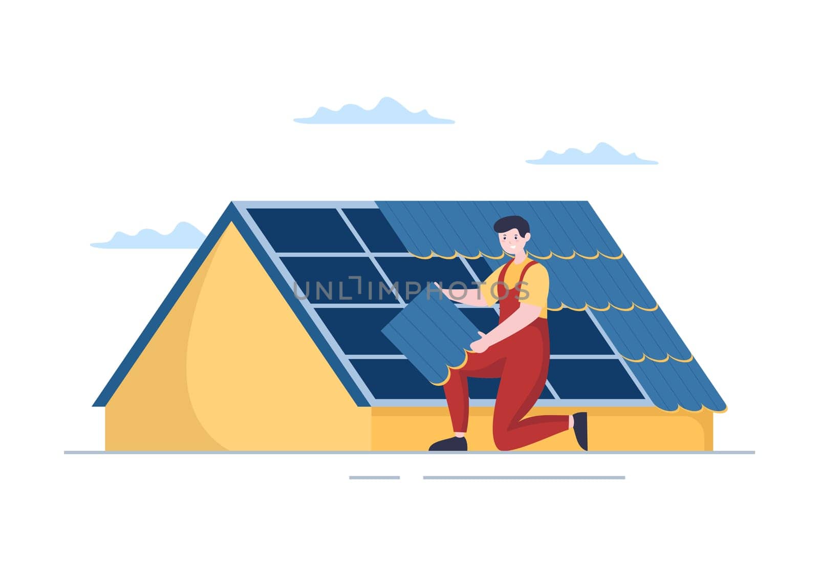 Roofing Construction Workers Template Hand Drawn Cartoon Flat Illustration with Housetop Renovation, Fixing Rooftop Tile House and Roof Reconstruction
