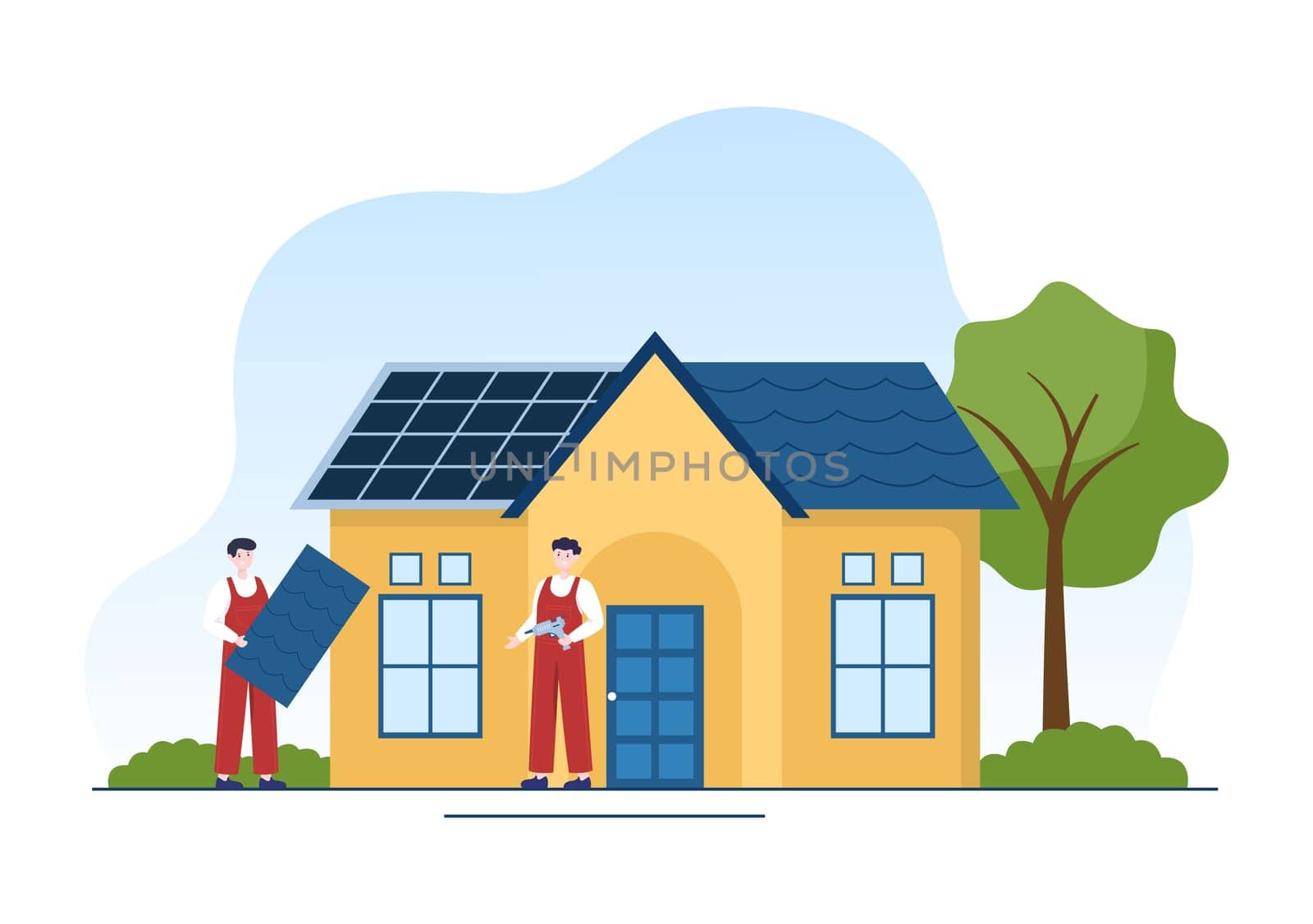 Roofing Construction Workers Template Hand Drawn Cartoon Flat Illustration with Housetop Renovation, Fixing Rooftop Tile House and Roof Reconstruction