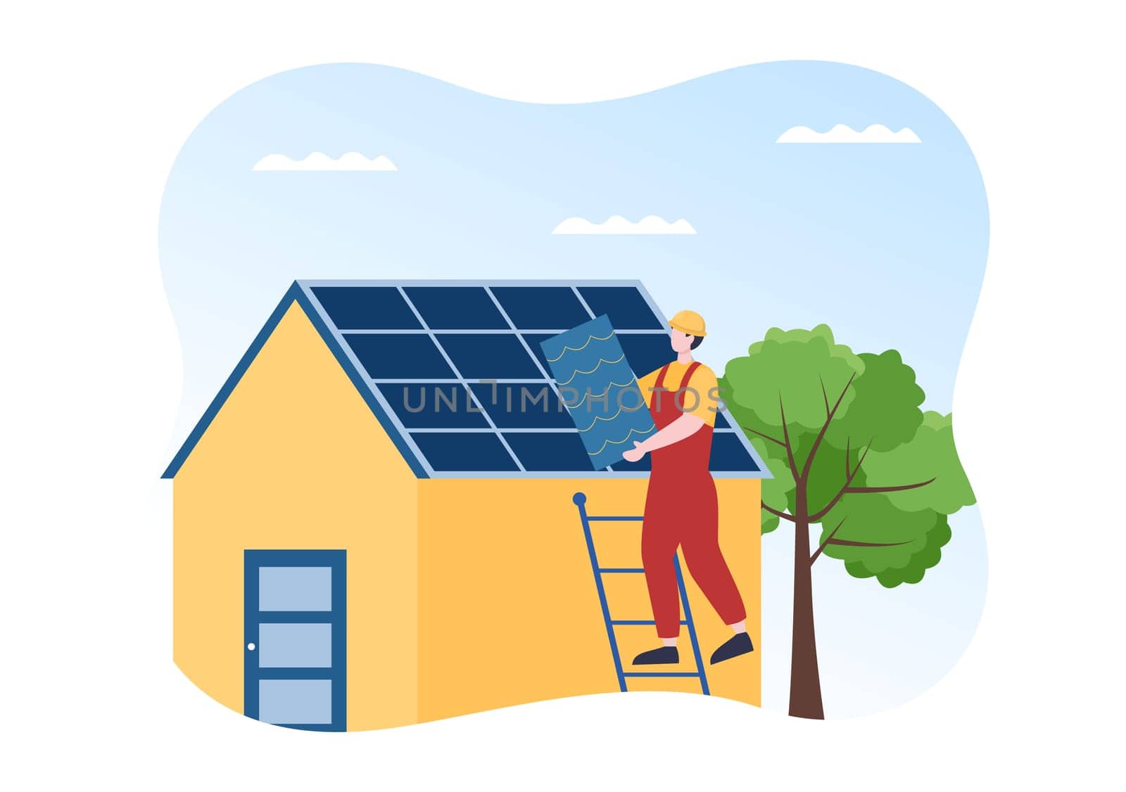 Roofing Construction Workers Template Hand Drawn Cartoon Flat Illustration with Housetop Renovation, Fixing Rooftop Tile House and Roof Reconstruction