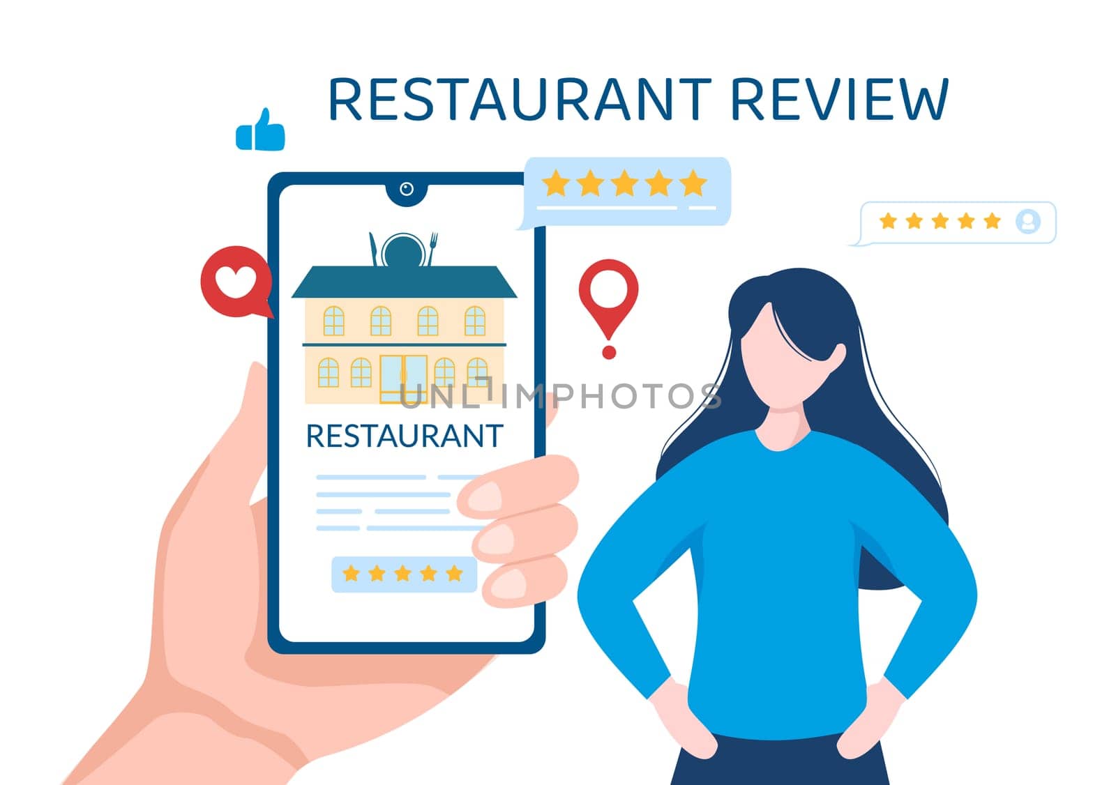Restaurant Rating Review Template Hand Drawn Cartoon Flat Illustration with Customer Feedback, Rate Star, Expert Opinion and Online Survey
