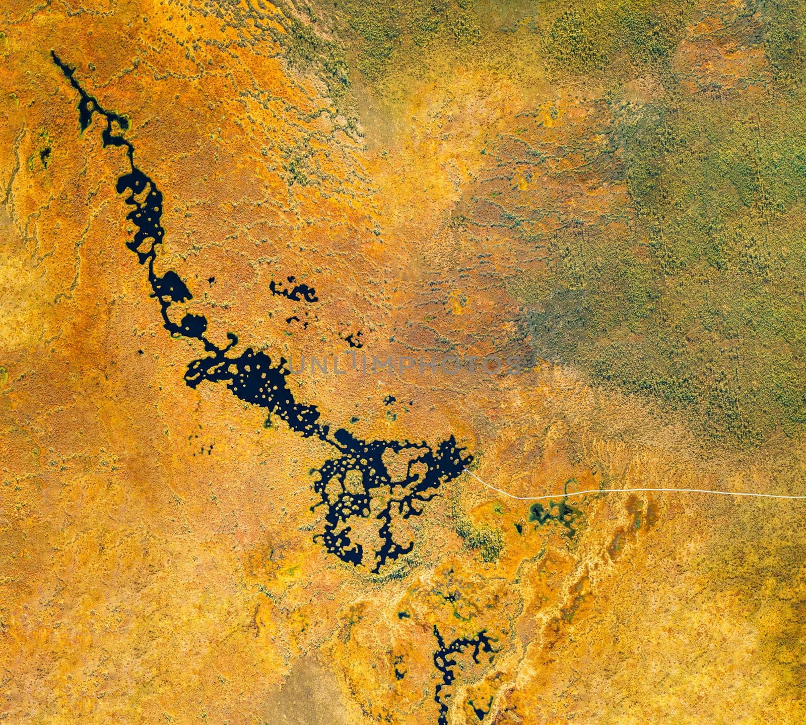 Miory District, Vitebsk Region, Belarus. The Yelnya Swamp. Upland And Transitional Bogs With Numerous Lakes. Elevated Aerial View Of Yelnya Nature Reserve Landscape. Famous Natural Landmark.