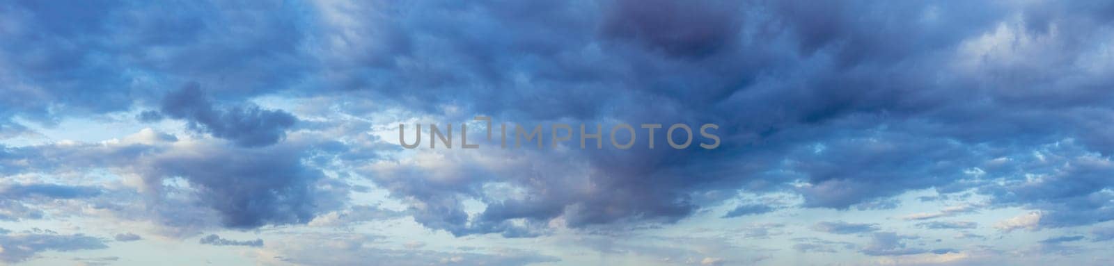 Natural Evening Cloudy Sky Abstract Background. Panorama Panoramic View. Backdrop.