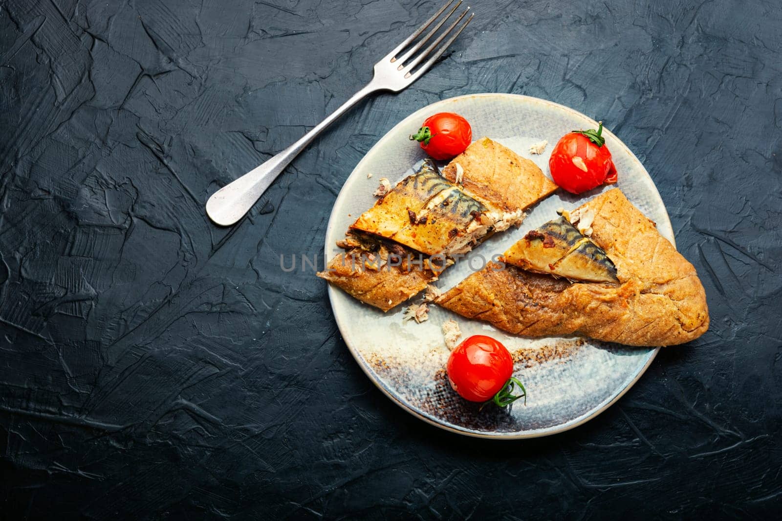 Delicious mackerel fish baked in dough