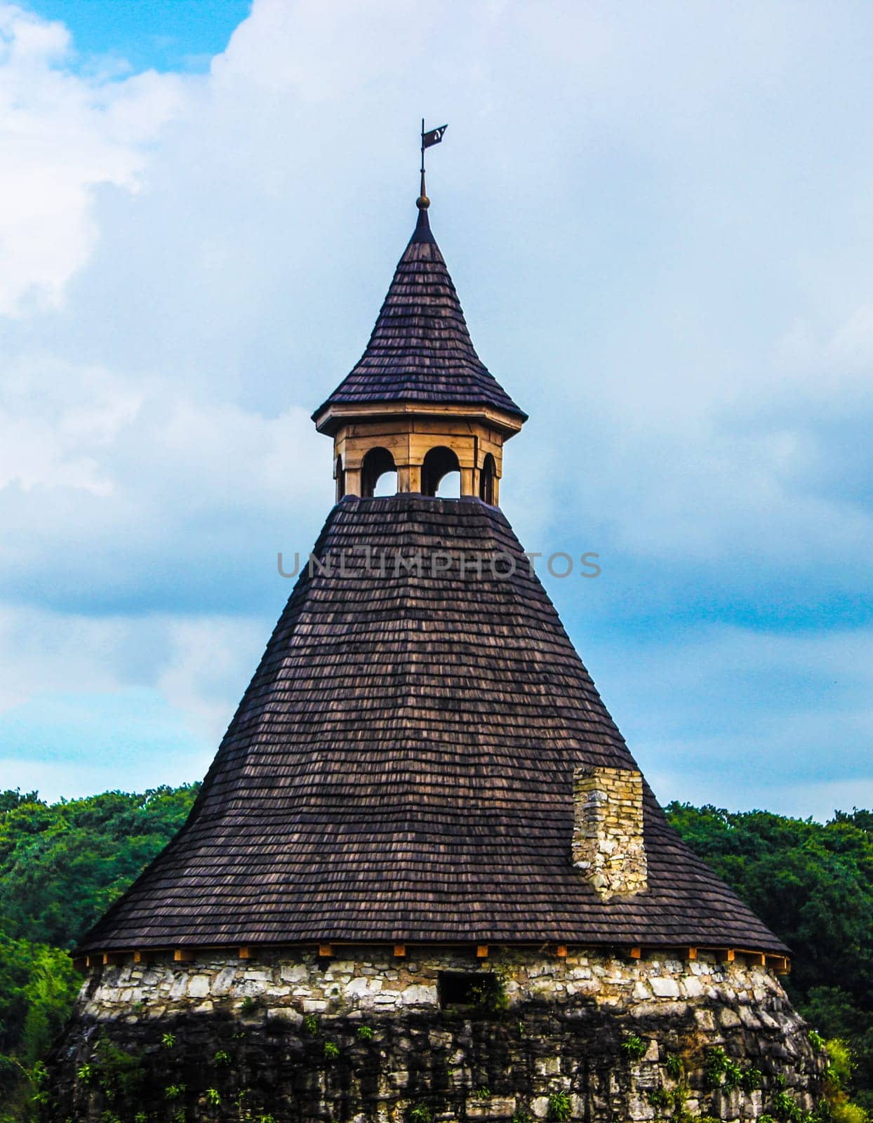 Fragment of the tower of wooden roof