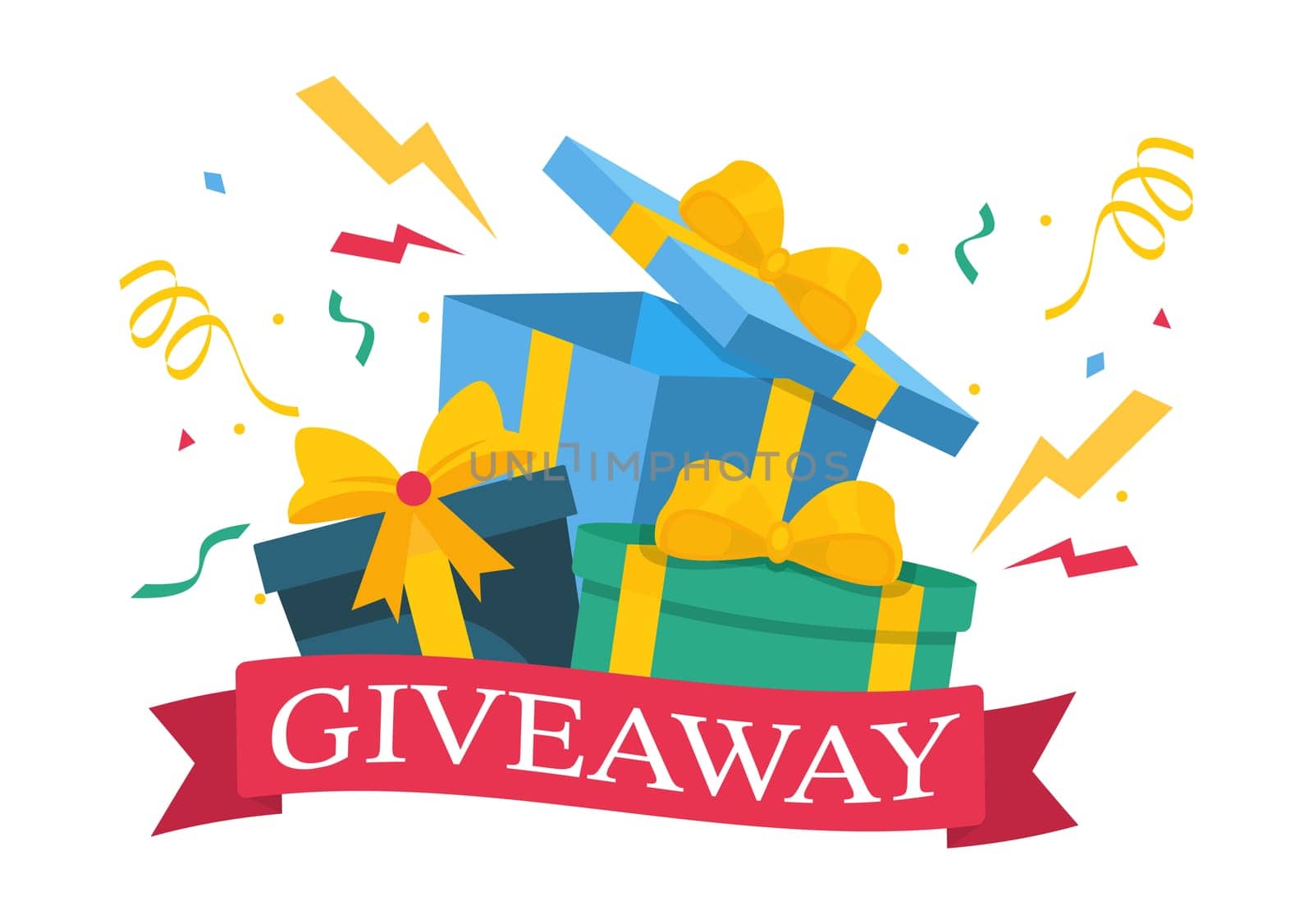 Giveaway Template Hand Drawn Cartoon Flat Illustration with Win a Prize, Surprise Package, Reward and Gift Box Design