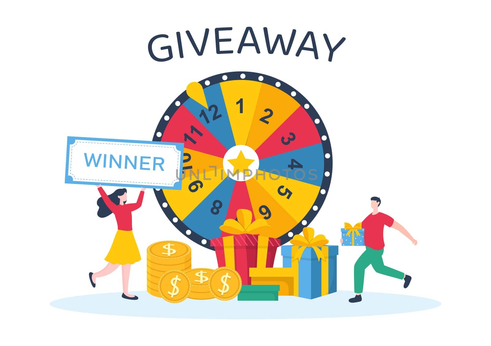 Giveaway Template Hand Drawn Cartoon Flat Illustration with Win a Prize, Surprise Package, Reward and Gift Box Design